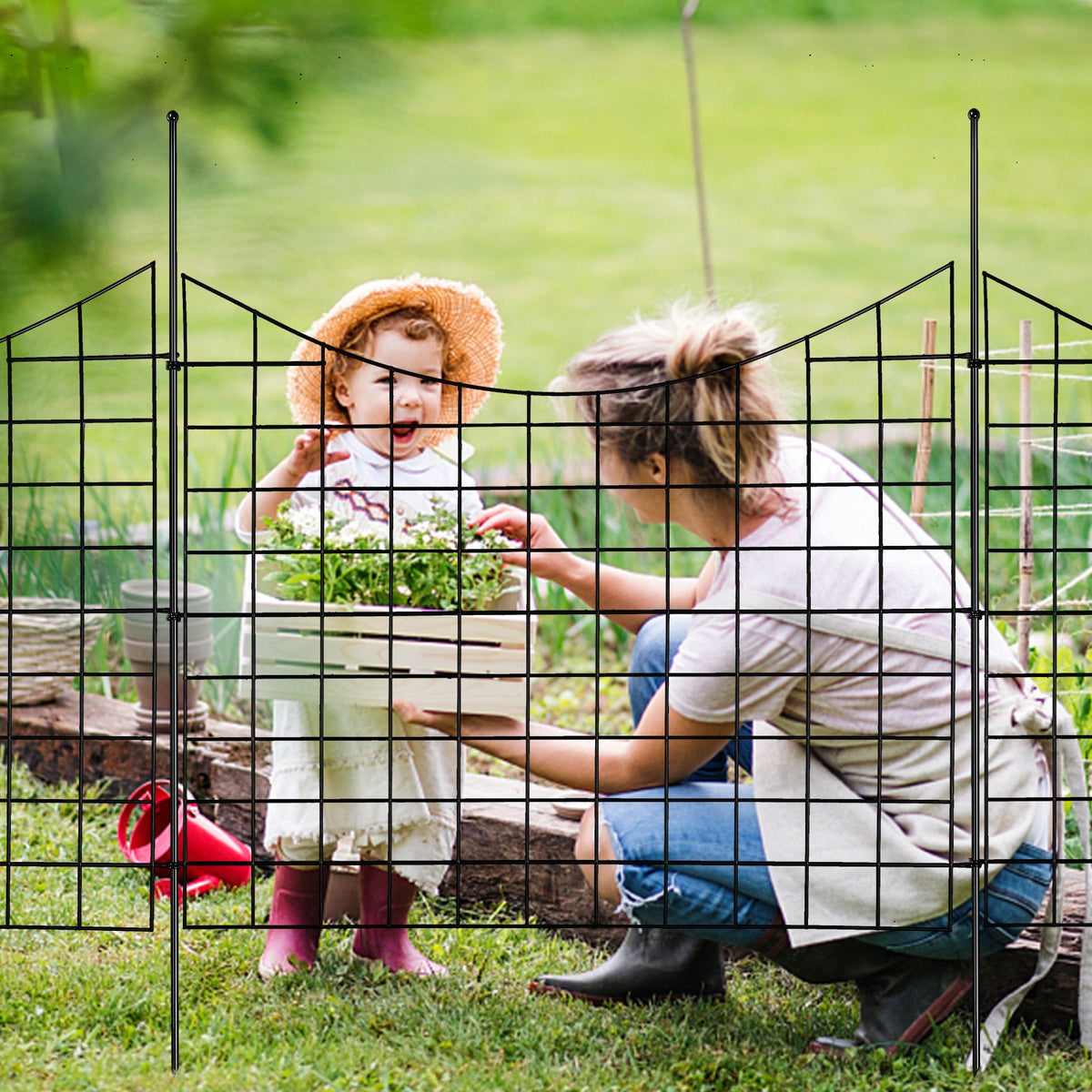 Garden Fence 75x93cm Animal Barrier Metal Dog Fence 6.38cm Spike Spacing 5Pack