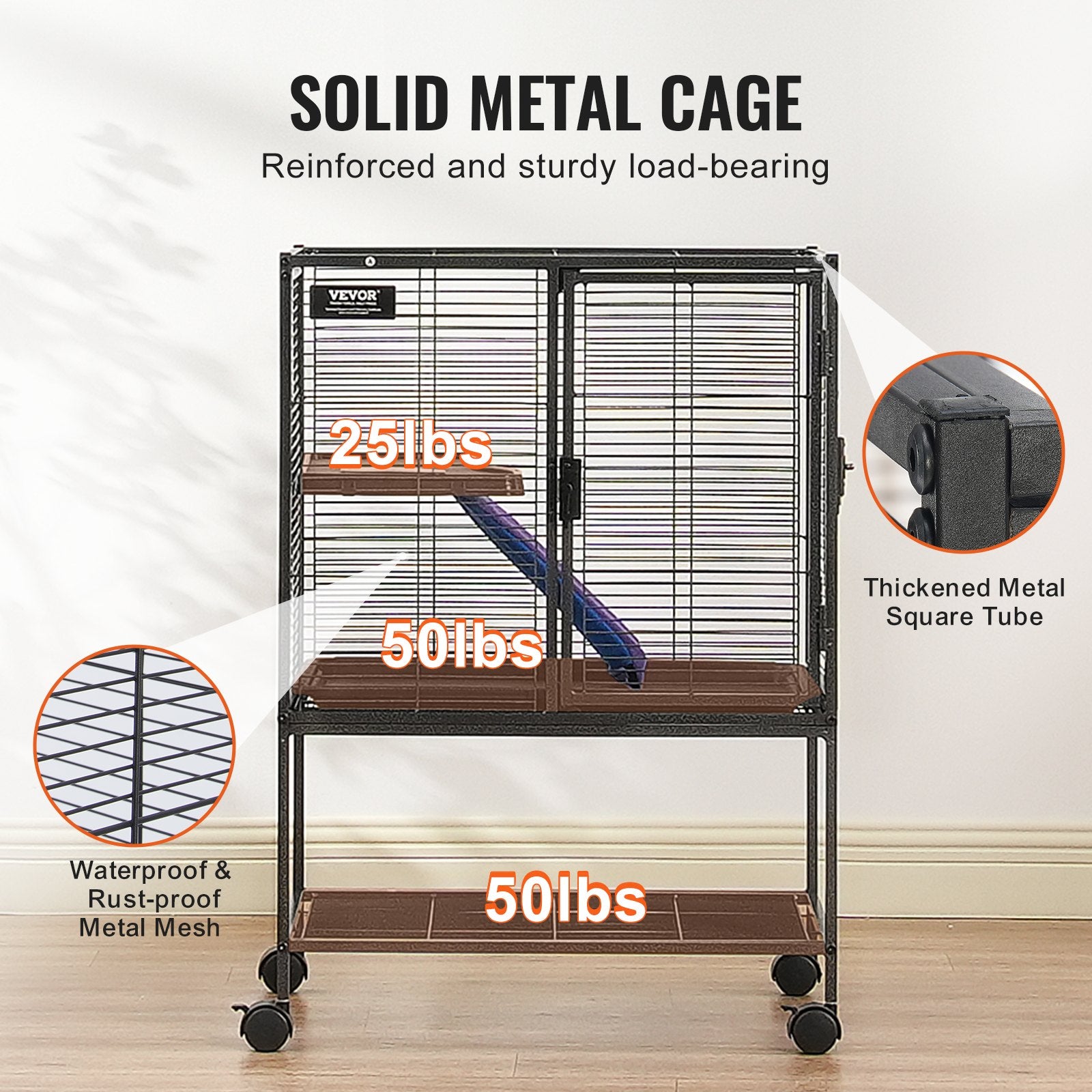 34" Rolling Metal Ferret Cage 2-Tier Small Animal Cage with Ramps and Tray