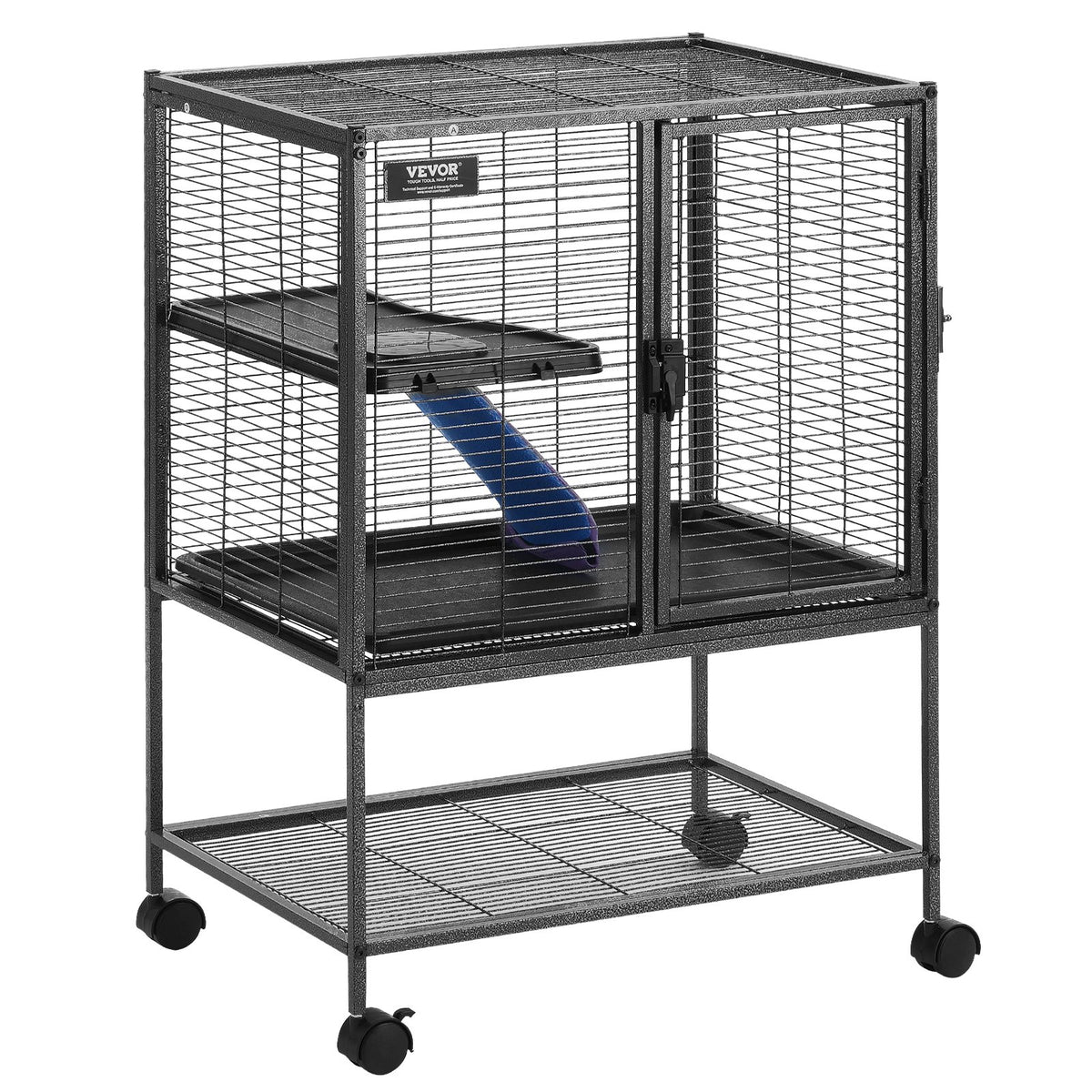 34" Rolling Metal Ferret Cage 2-Tier Small Animal Cage with Ramps and Tray