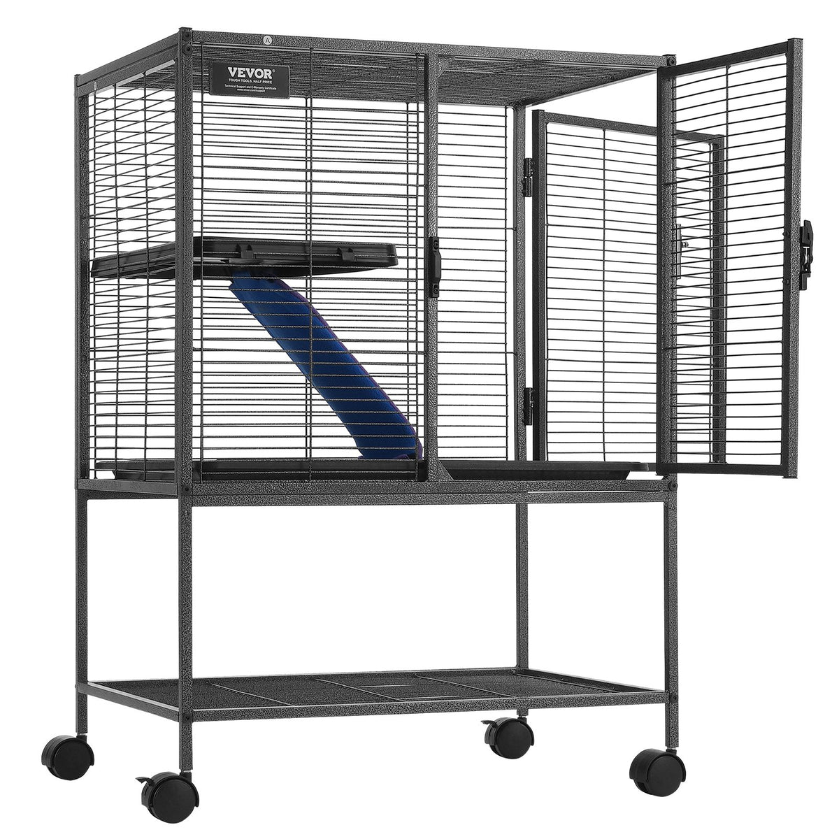 34" Rolling Metal Ferret Cage 2-Tier Small Animal Cage with Ramps and Tray