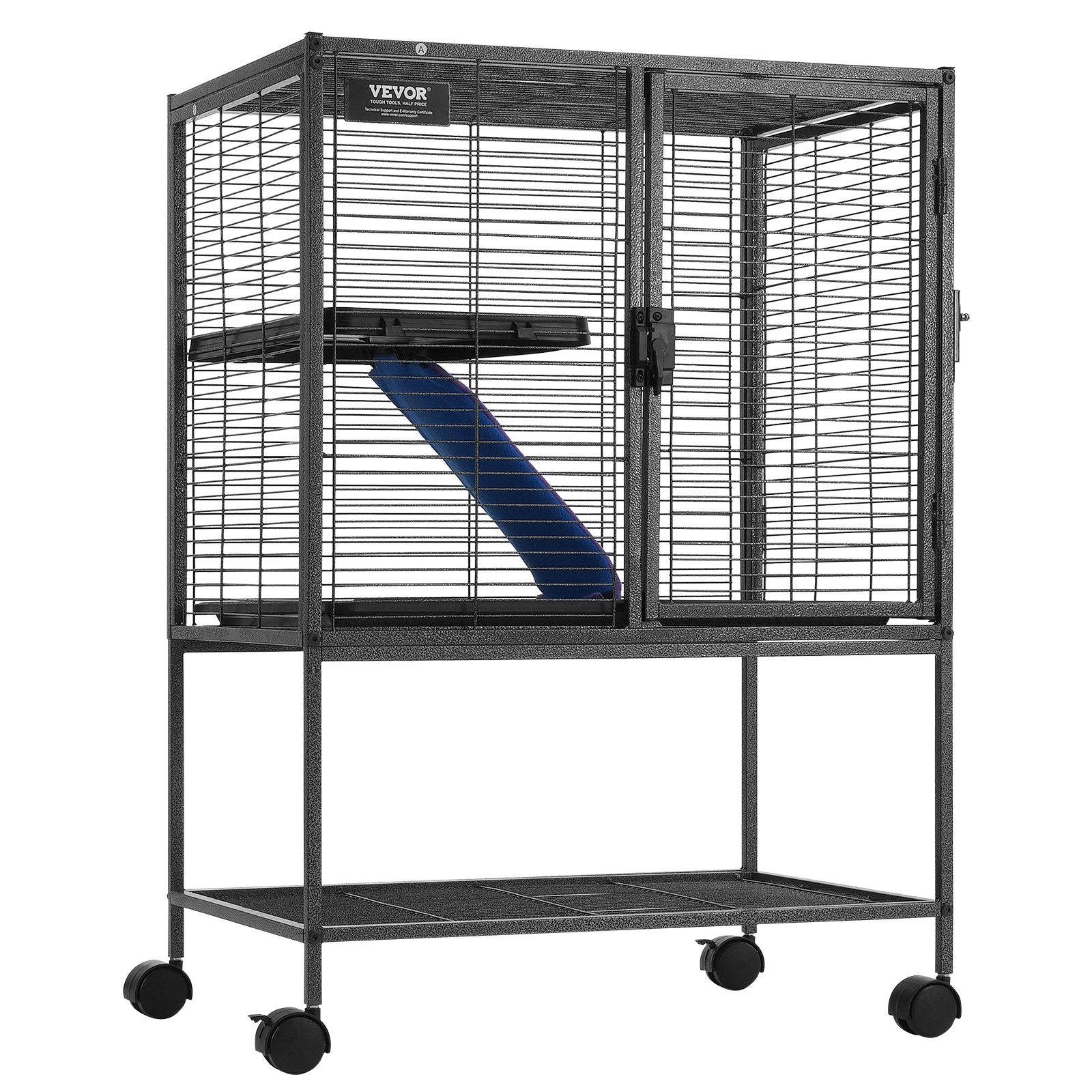34" Rolling Metal Ferret Cage 2-Tier Small Animal Cage with Ramps and Tray