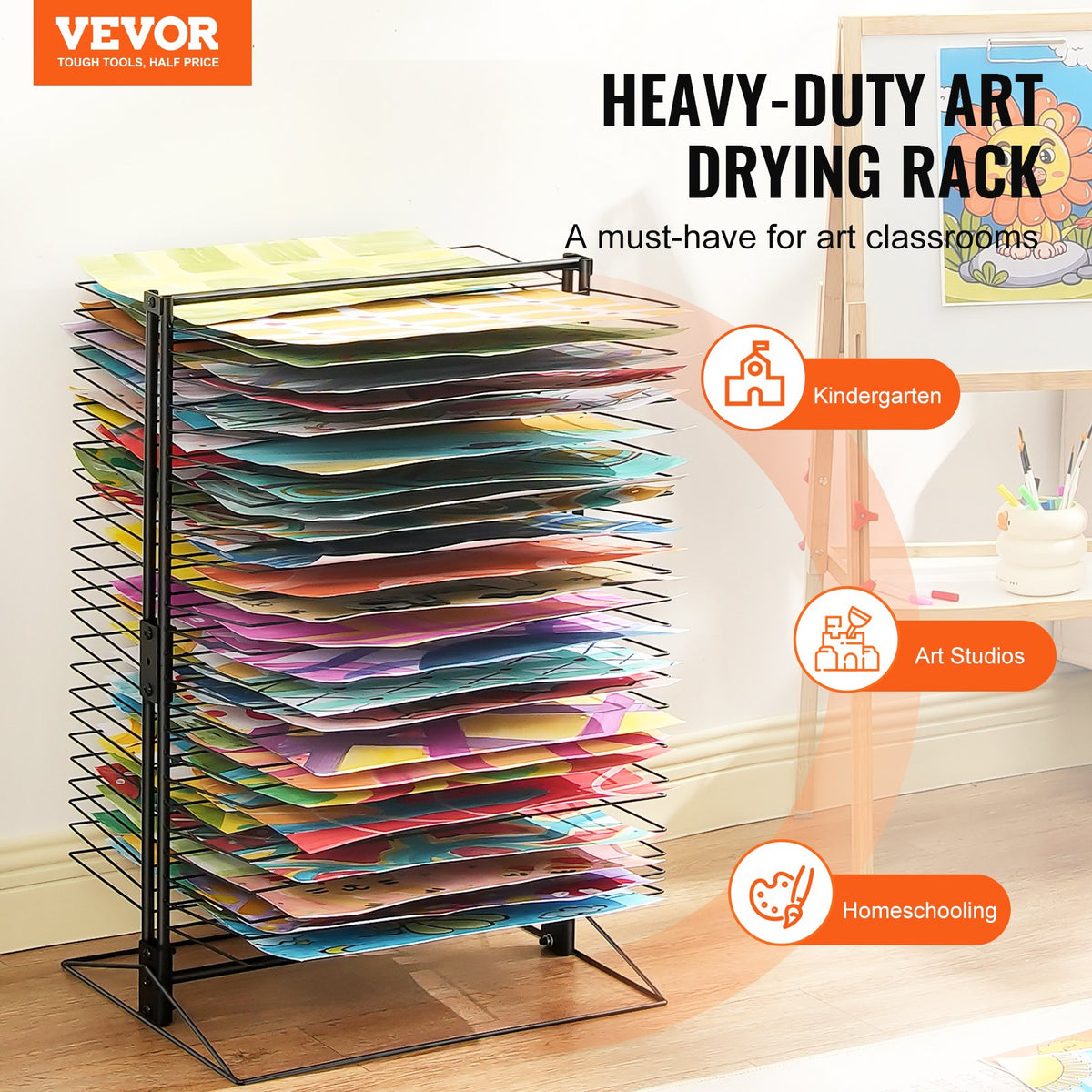 Art Drying Rack 50 Shelves 20x17x30 Inch Carbon Steel Painting Studios Black