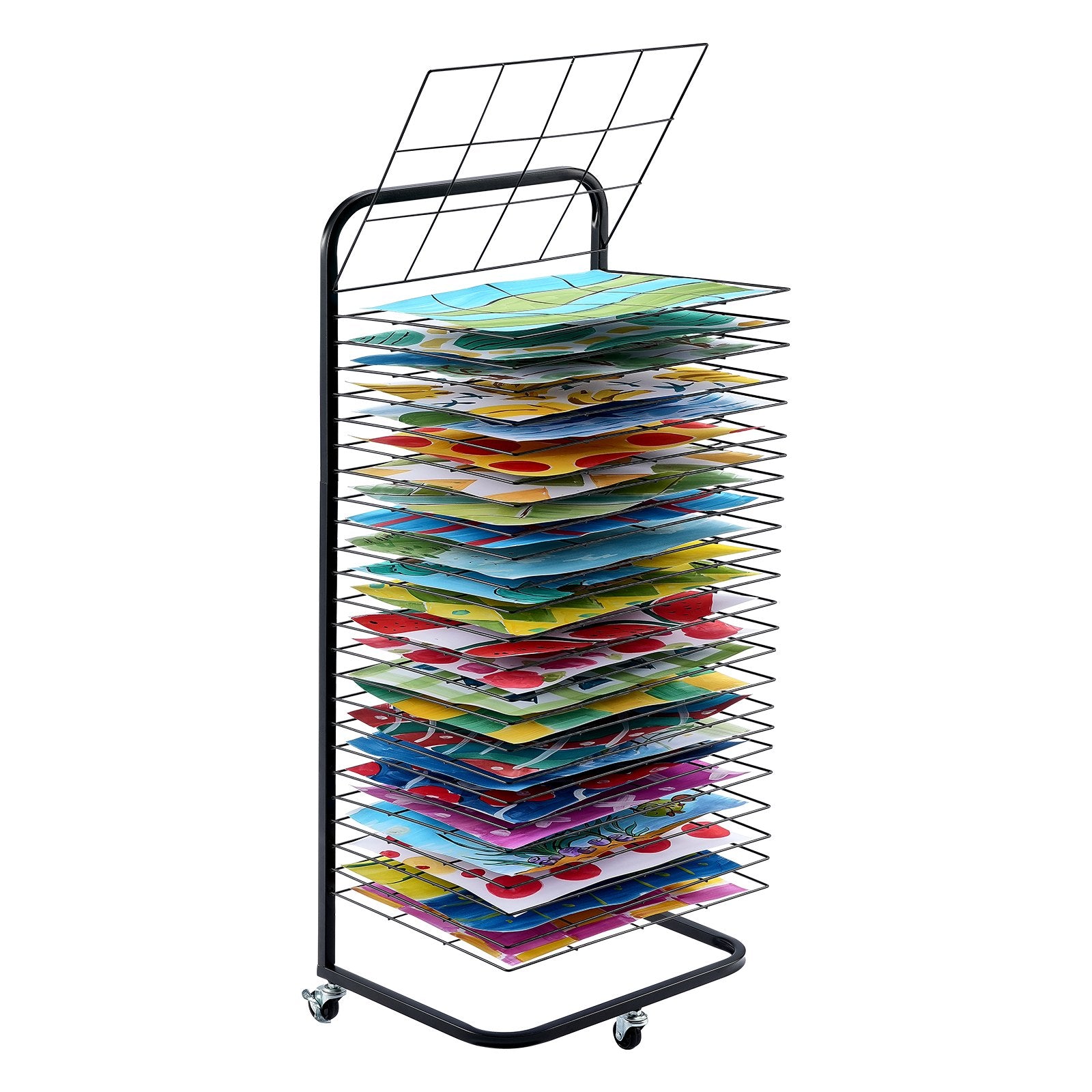 Art Drying Rack 25 Removable Shelves Lockable Wheels Carbon Steel Black