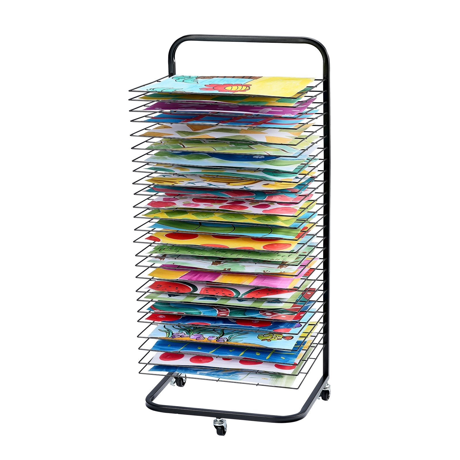 Art Drying Rack 25 Removable Shelves Lockable Wheels Carbon Steel Black