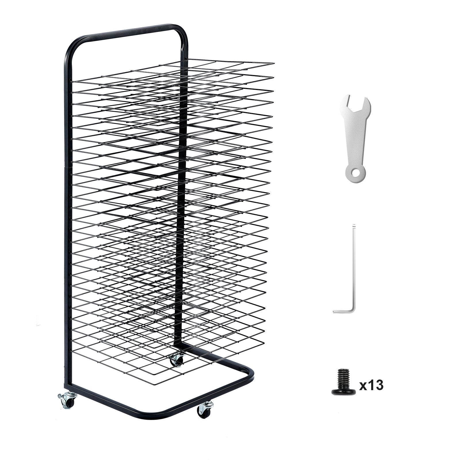 Art Drying Rack 25 Removable Shelves Lockable Wheels Carbon Steel Black