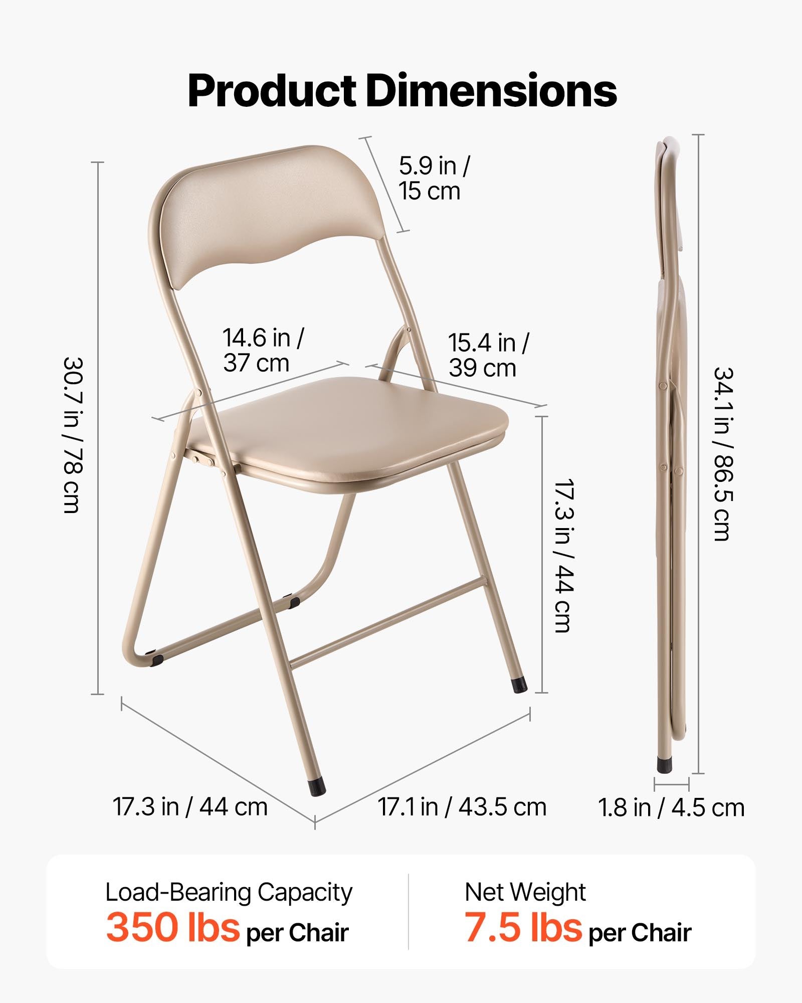 Folding Chairs 4Pack Foldable Leather Padded Cushion Heavy Duty Metal Frame