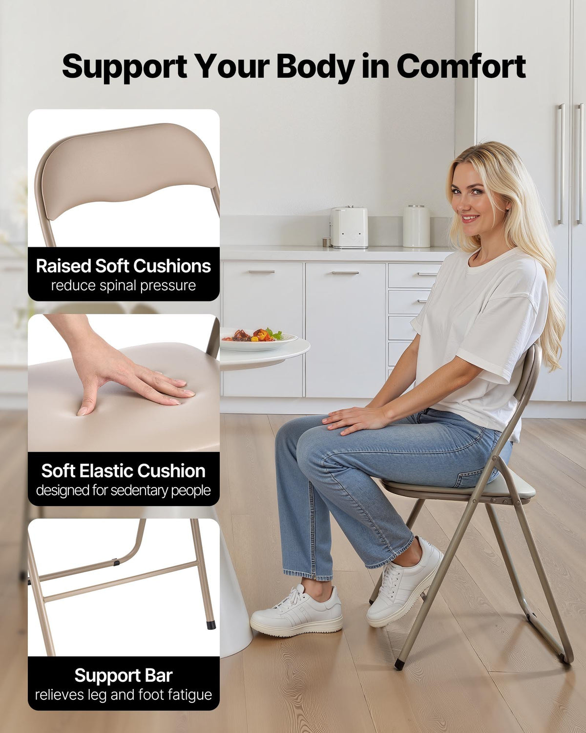 Folding Chairs 4Pack Foldable Leather Padded Cushion Heavy Duty Metal Frame