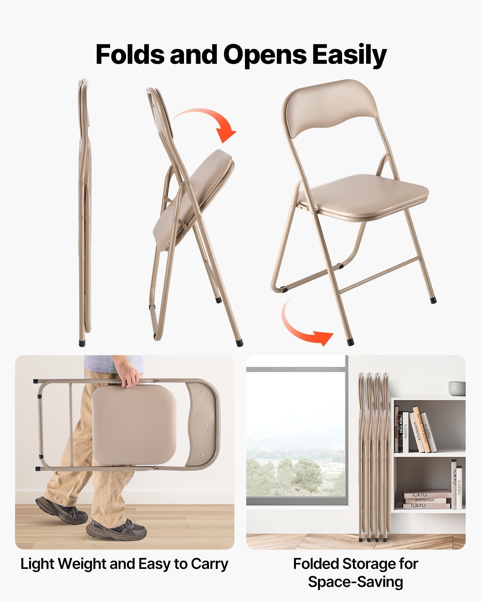 Folding Chairs 4Pack Foldable Leather Padded Cushion Heavy Duty Metal Frame