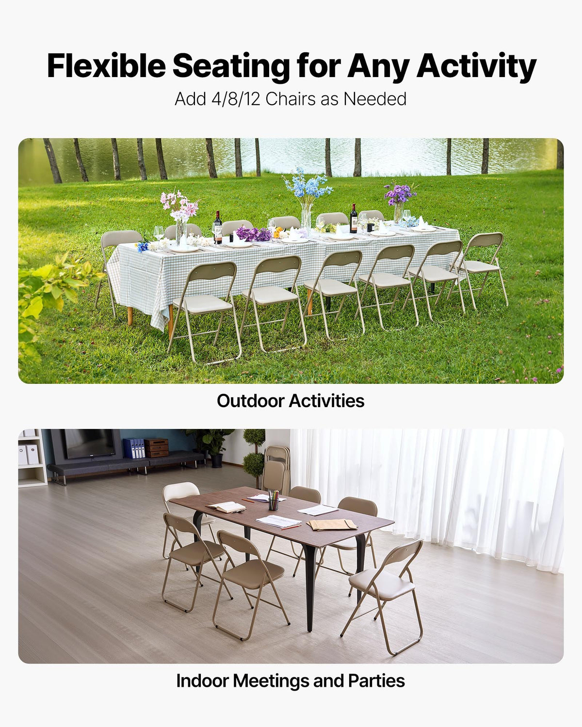 Folding Chairs 4Pack Foldable Leather Padded Cushion Heavy Duty Metal Frame