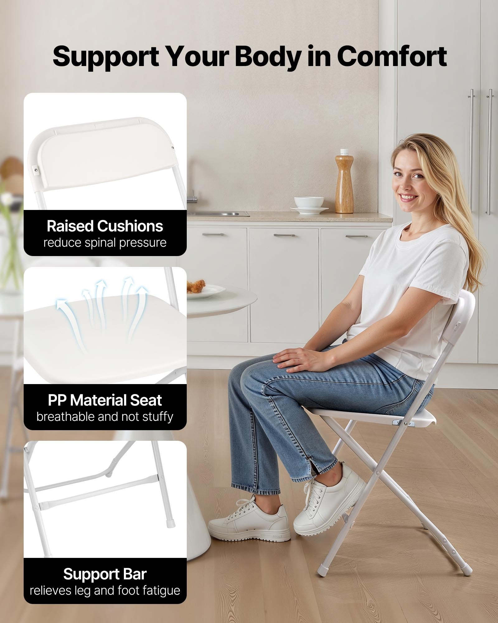 Folding Chairs 4 Pack Plastic Foldable Heavy Duty Metal Frame Indoor Outdoor