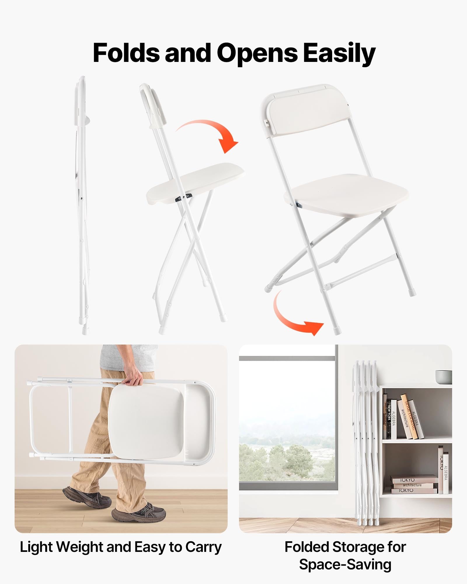 Folding Chairs 4 Pack Plastic Foldable Heavy Duty Metal Frame Indoor Outdoor