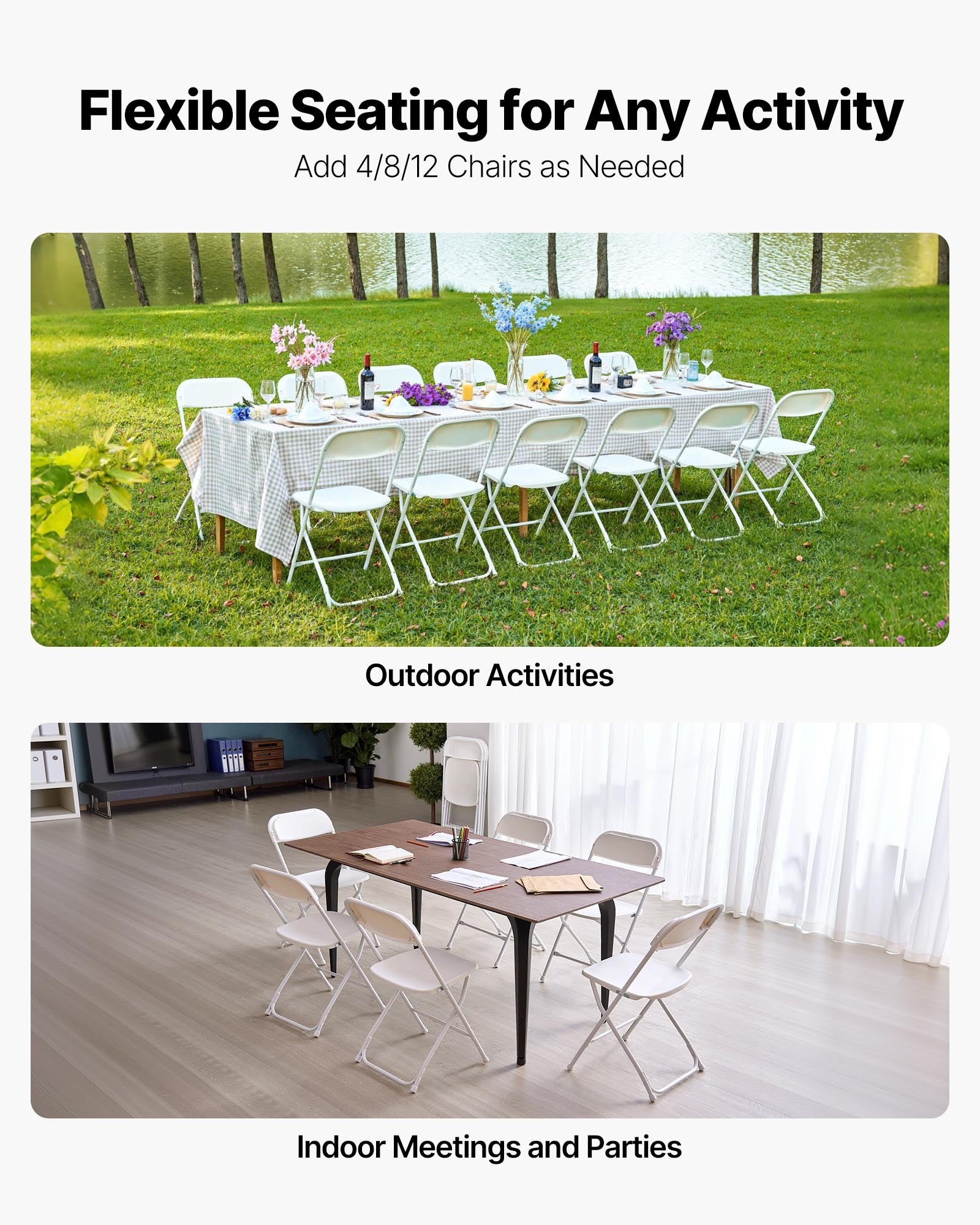 Folding Chairs 4 Pack Plastic Foldable Heavy Duty Metal Frame Indoor Outdoor