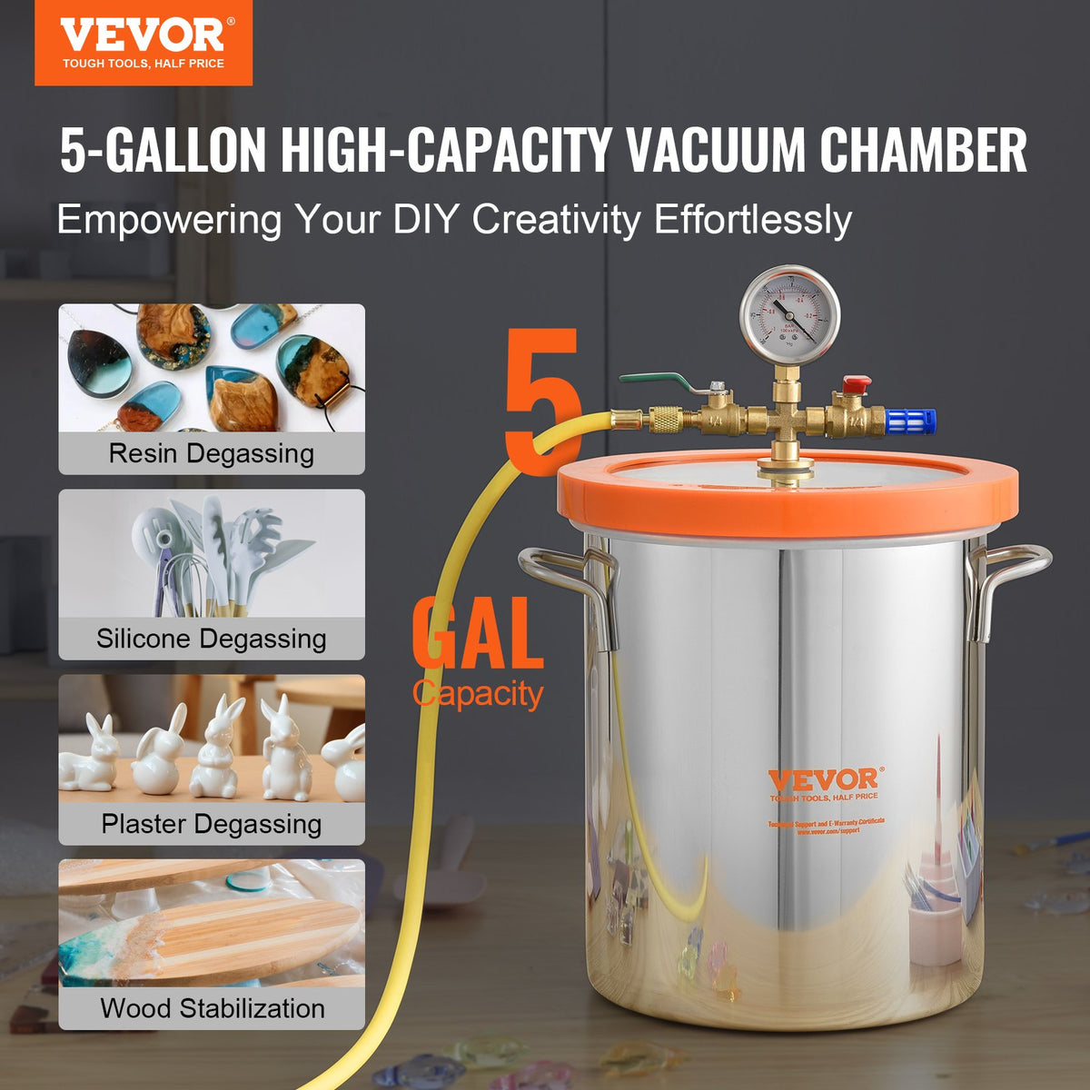 5 Gallon Vacuum Degassing Chamber with Tempered Glass Lid Steel Tank
