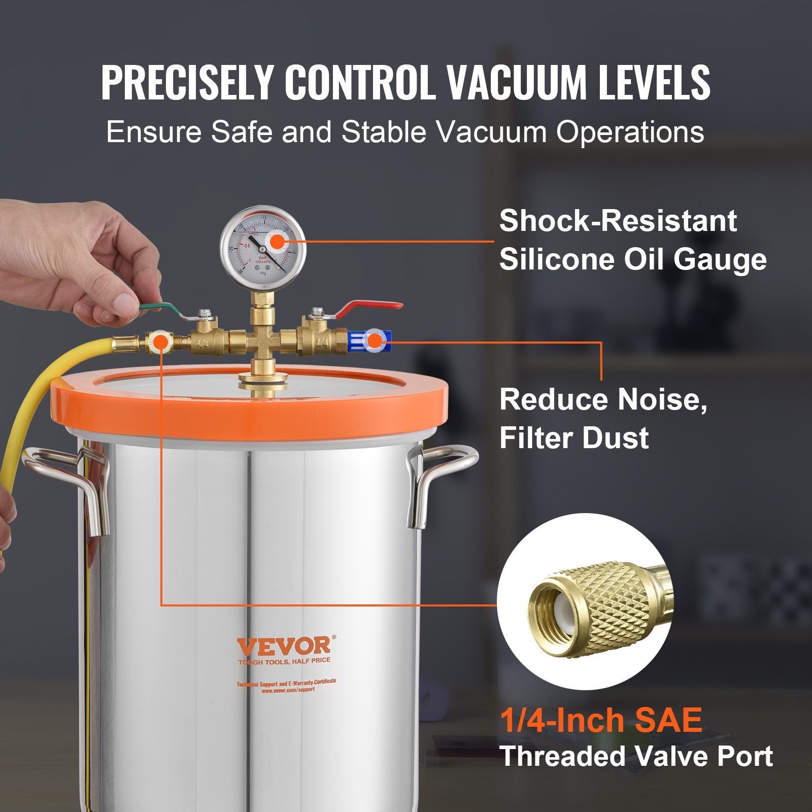 5 Gallon Vacuum Degassing Chamber with Tempered Glass Lid Steel Tank