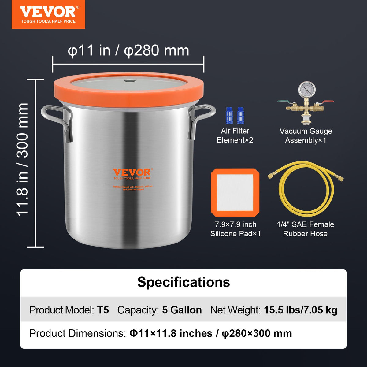 5 Gallon Vacuum Degassing Chamber with Tempered Glass Lid Steel Tank