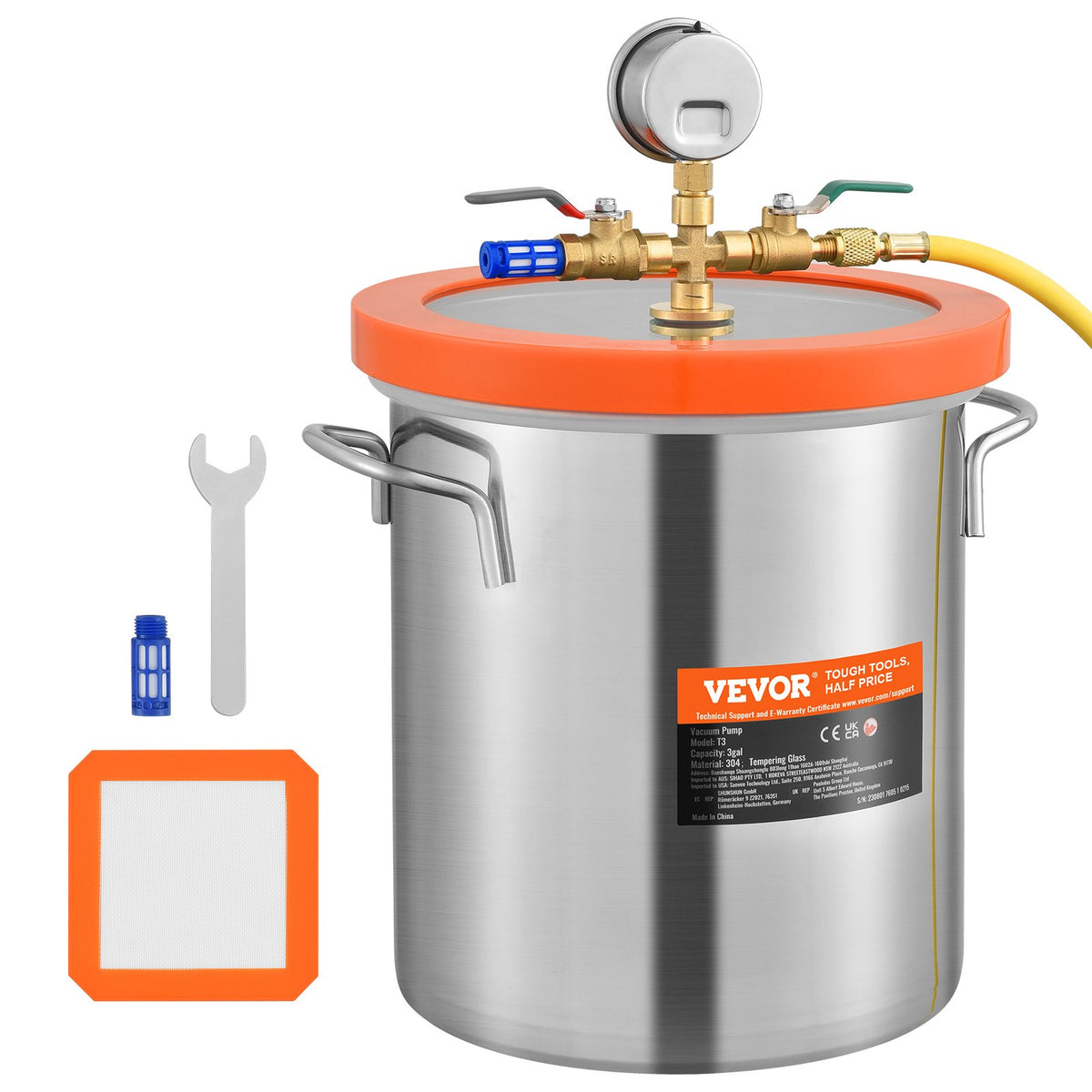 5 Gallon Vacuum Degassing Chamber with Tempered Glass Lid Steel Tank