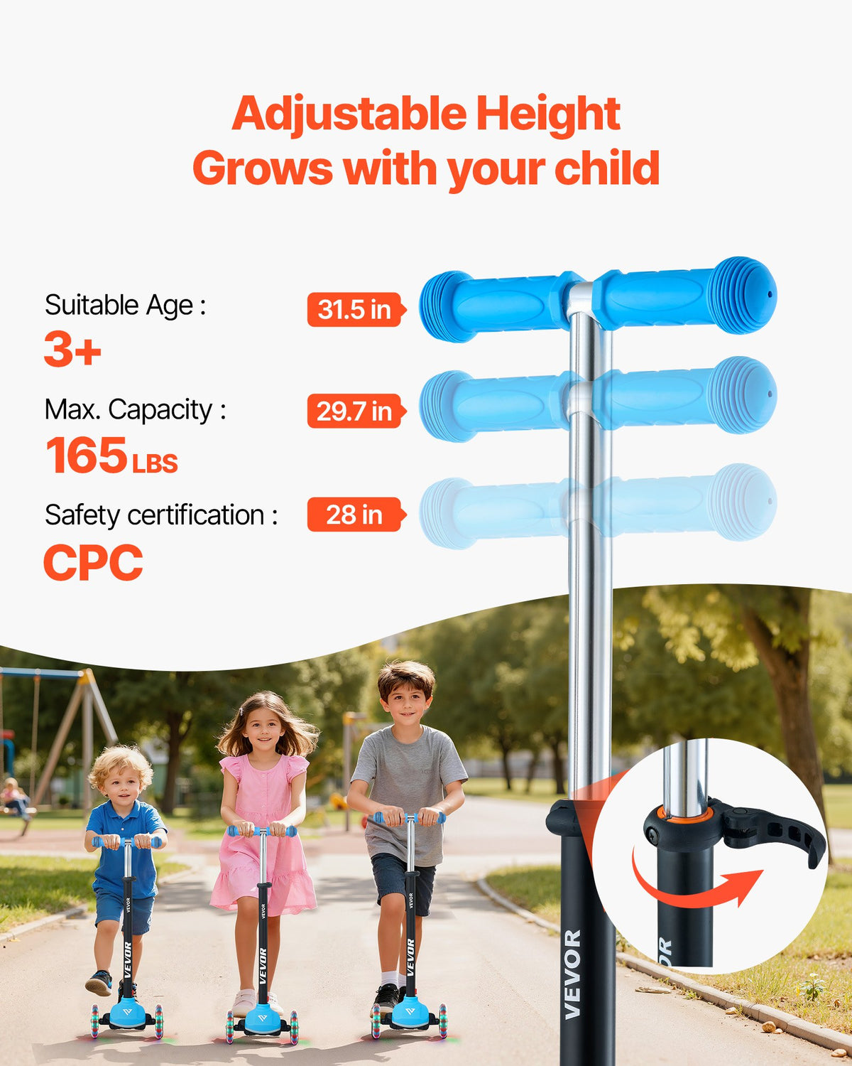 Kids Kick Scooter 3-Wheel Light-Up Adjustable Handlebar Anti-Slip Deck Blue