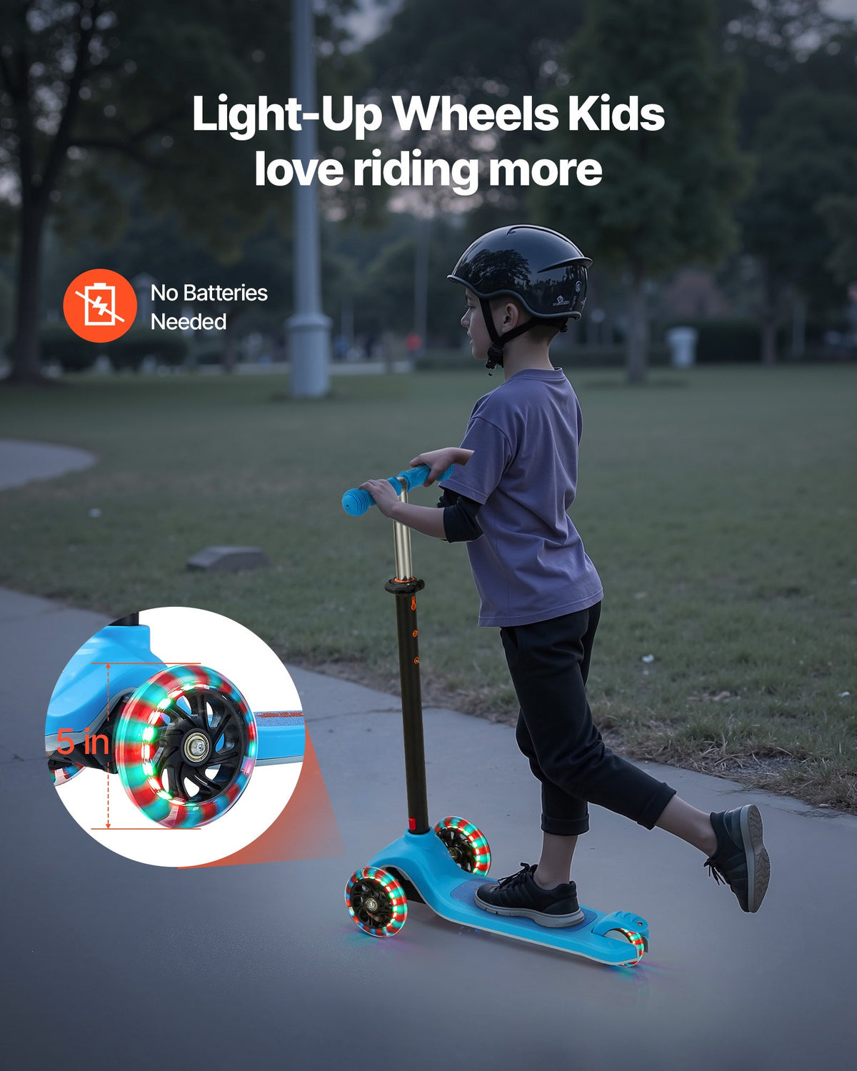Kids Kick Scooter 3-Wheel Light-Up Adjustable Handlebar Anti-Slip Deck Blue