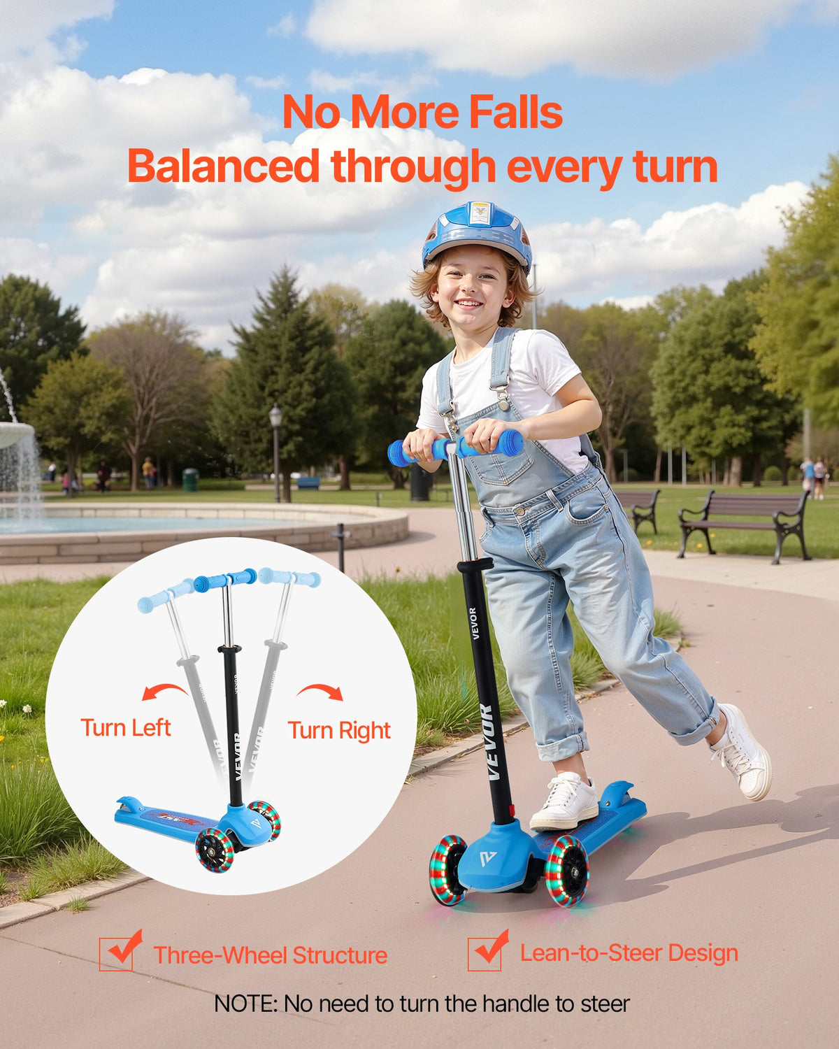 Kids Kick Scooter 3-Wheel Light-Up Adjustable Handlebar Anti-Slip Deck Blue