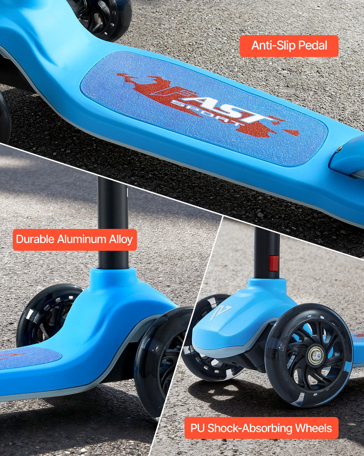 Kids Kick Scooter 3-Wheel Light-Up Adjustable Handlebar Anti-Slip Deck Blue