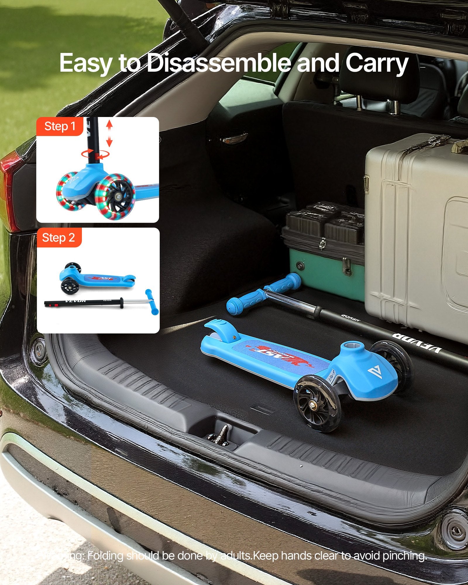 Kids Kick Scooter 3-Wheel Light-Up Adjustable Handlebar Anti-Slip Deck Blue
