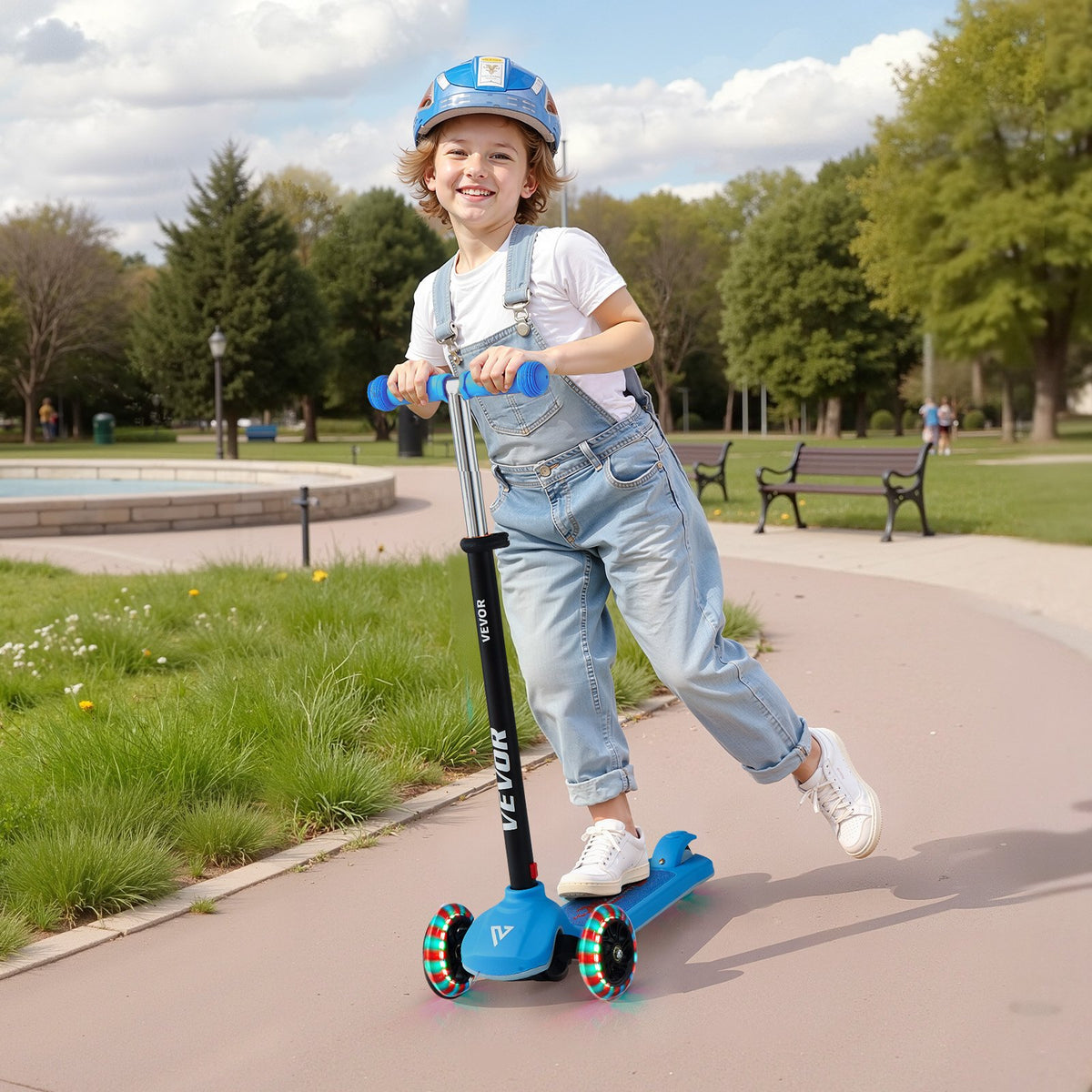 Kids Kick Scooter 3-Wheel Light-Up Adjustable Handlebar Anti-Slip Deck Blue