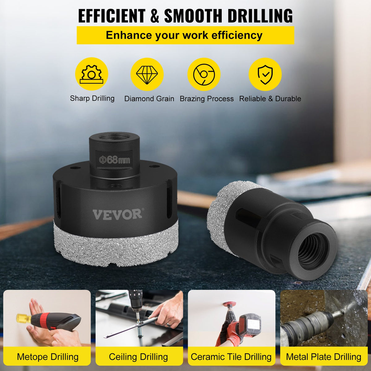 Diamond Drill Bits, 6PCS Tile Hole Saw Kit 20-68mm Vacuum Brazed with Case
