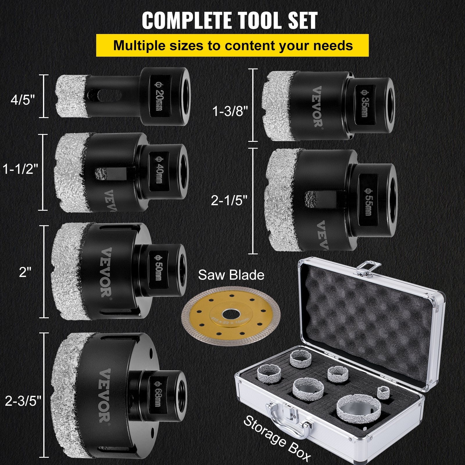 Diamond Drill Bits, 6PCS Tile Hole Saw Kit 20-68mm Vacuum Brazed with Case
