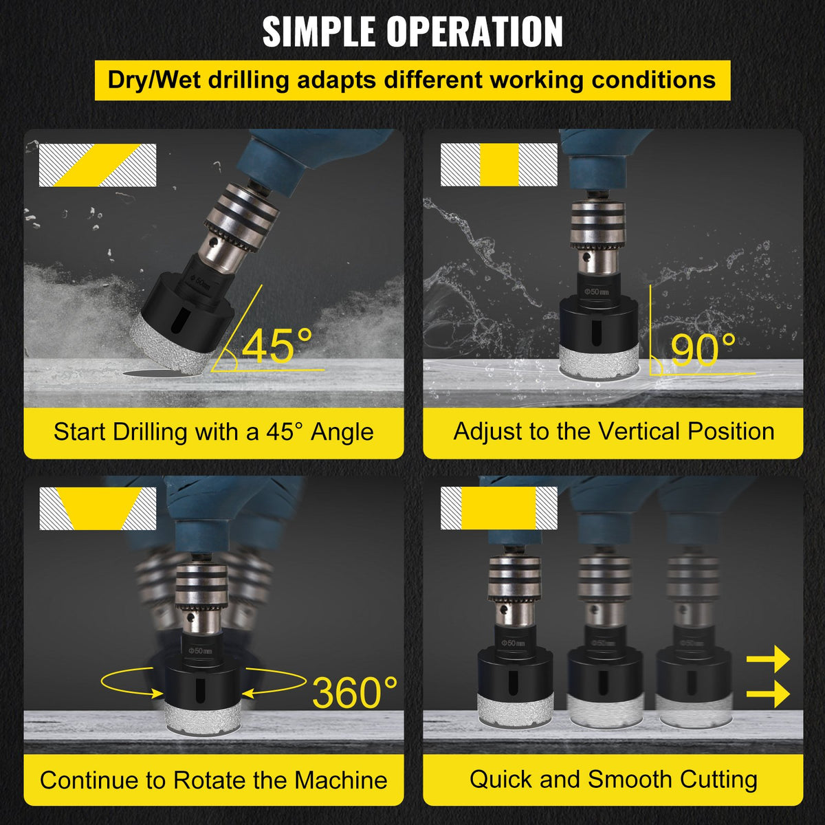 Diamond Drill Bits, 6PCS Tile Hole Saw Kit 20-68mm Vacuum Brazed with Case