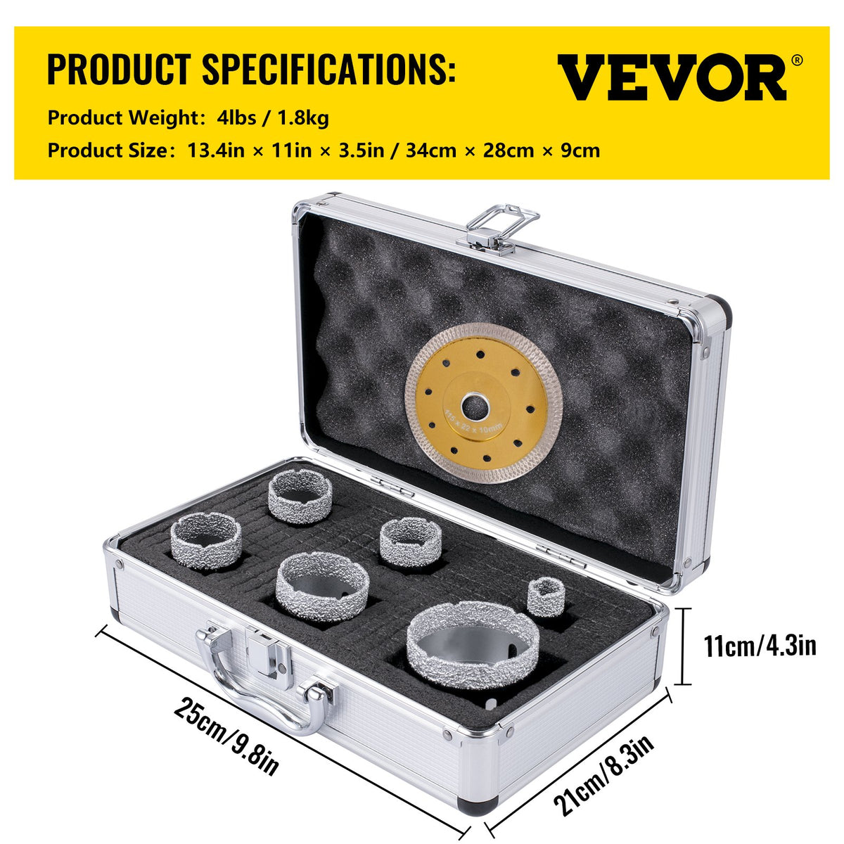 Diamond Drill Bits, 6PCS Tile Hole Saw Kit 20-68mm Vacuum Brazed with Case