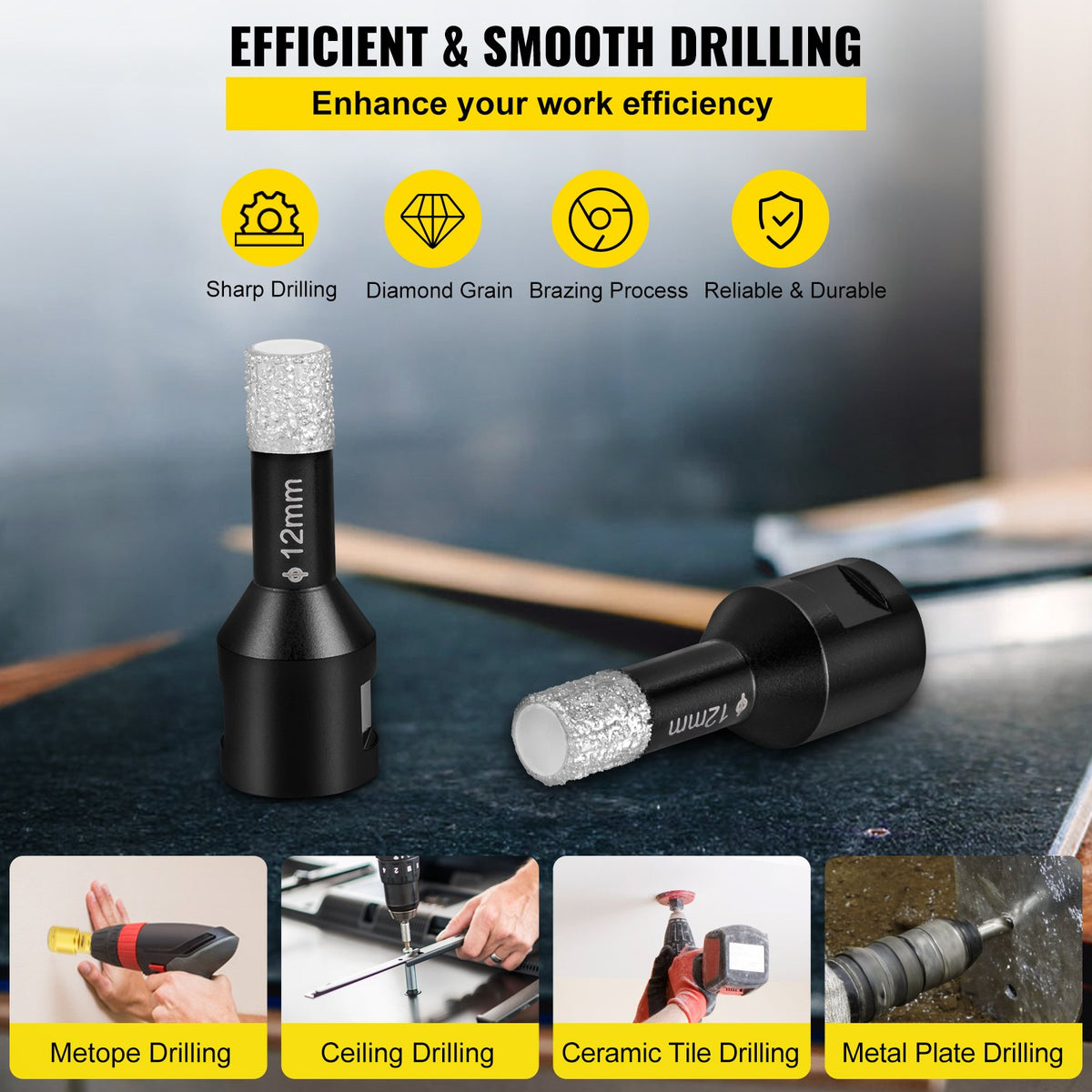 Diamond Drill Bits, 7PCS Tile Hole Saw Kit 6-14mm Vacuum Brazed with Case