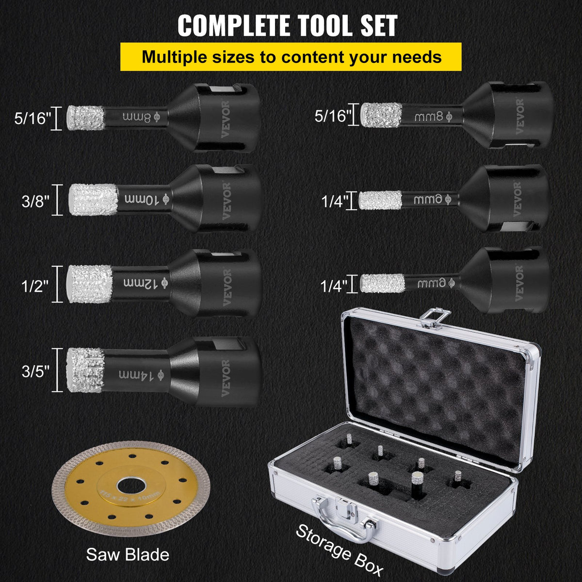 Diamond Drill Bits, 7PCS Tile Hole Saw Kit 6-14mm Vacuum Brazed with Case