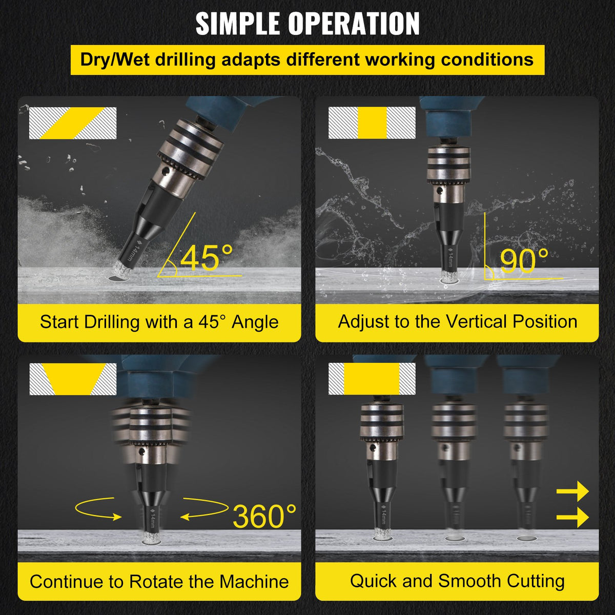 Diamond Drill Bits, 7PCS Tile Hole Saw Kit 6-14mm Vacuum Brazed with Case