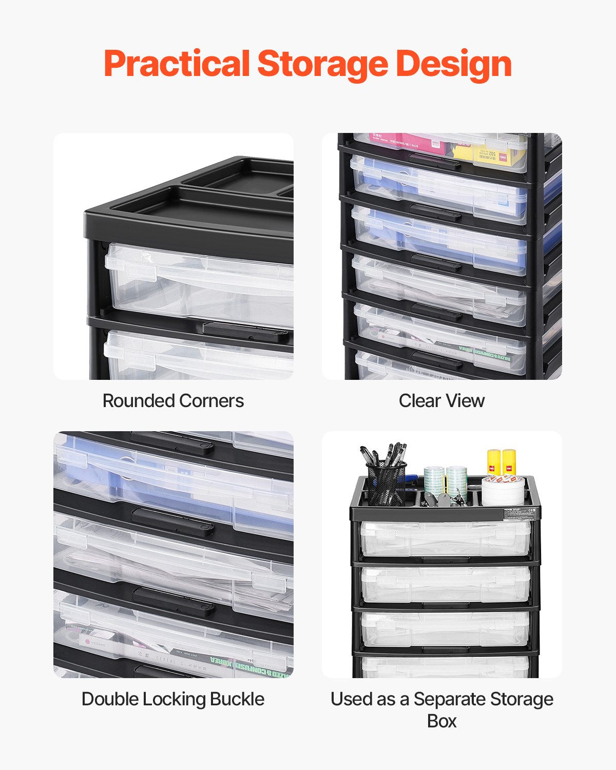 6 Tier Rolling Storage Cart with 6 Clear Boxes Organizer Top Wheels Craft
