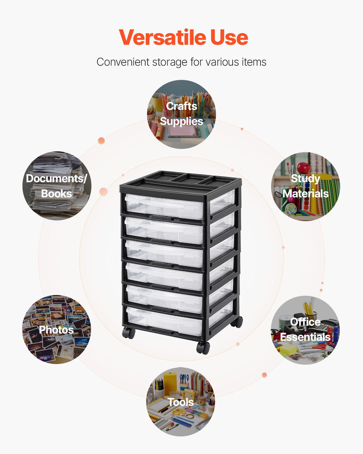 6 Tier Rolling Storage Cart with 6 Clear Boxes Organizer Top Wheels Craft