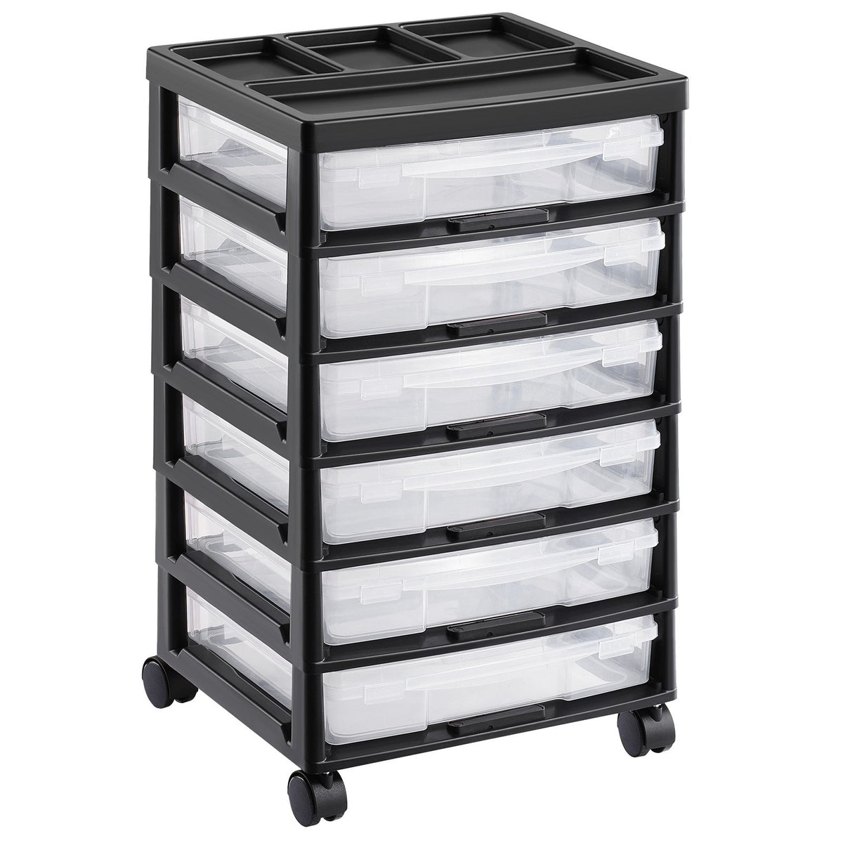 6 Tier Rolling Storage Cart with 6 Clear Boxes Organizer Top Wheels Craft