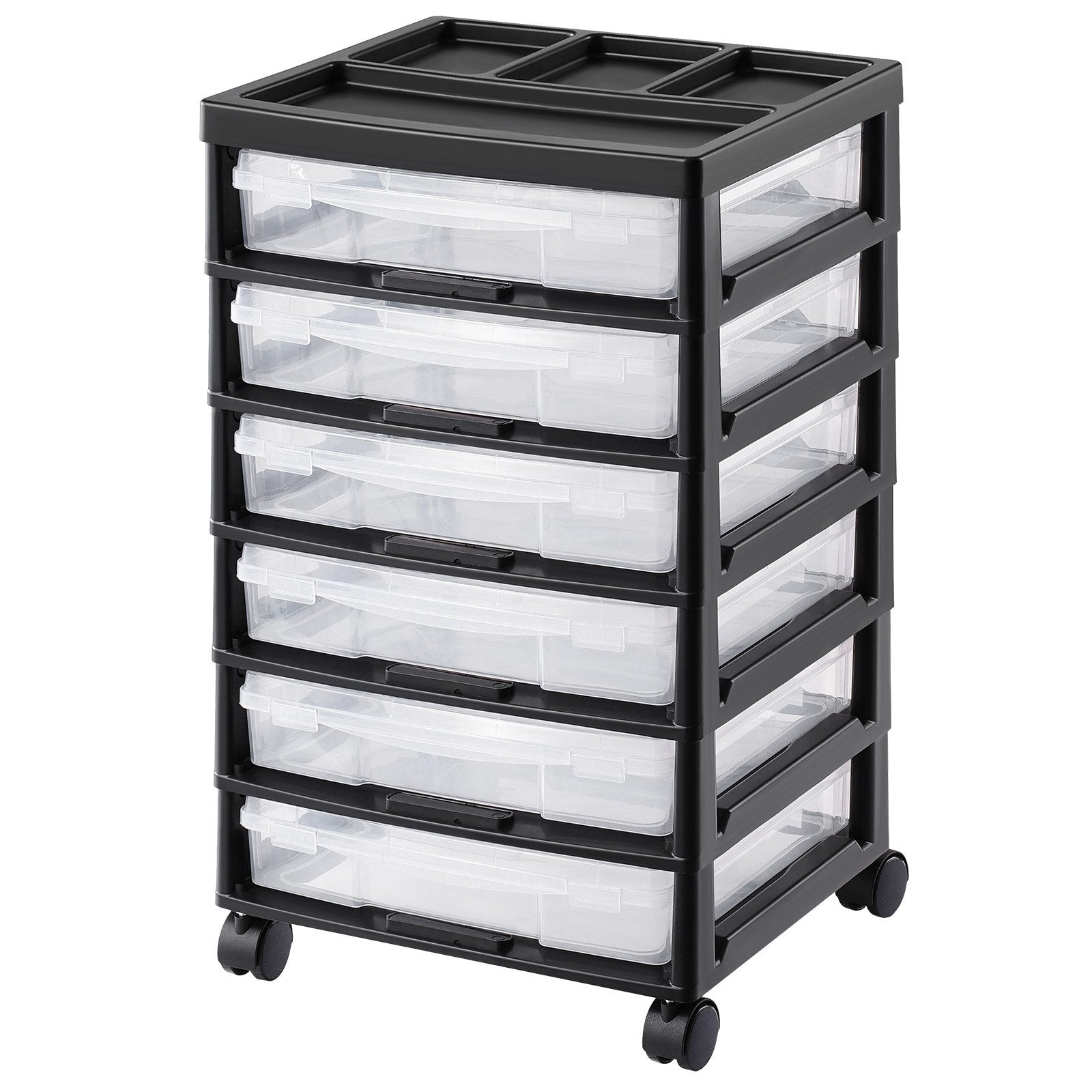 6 Tier Rolling Storage Cart with 6 Clear Boxes Organizer Top Wheels Craft