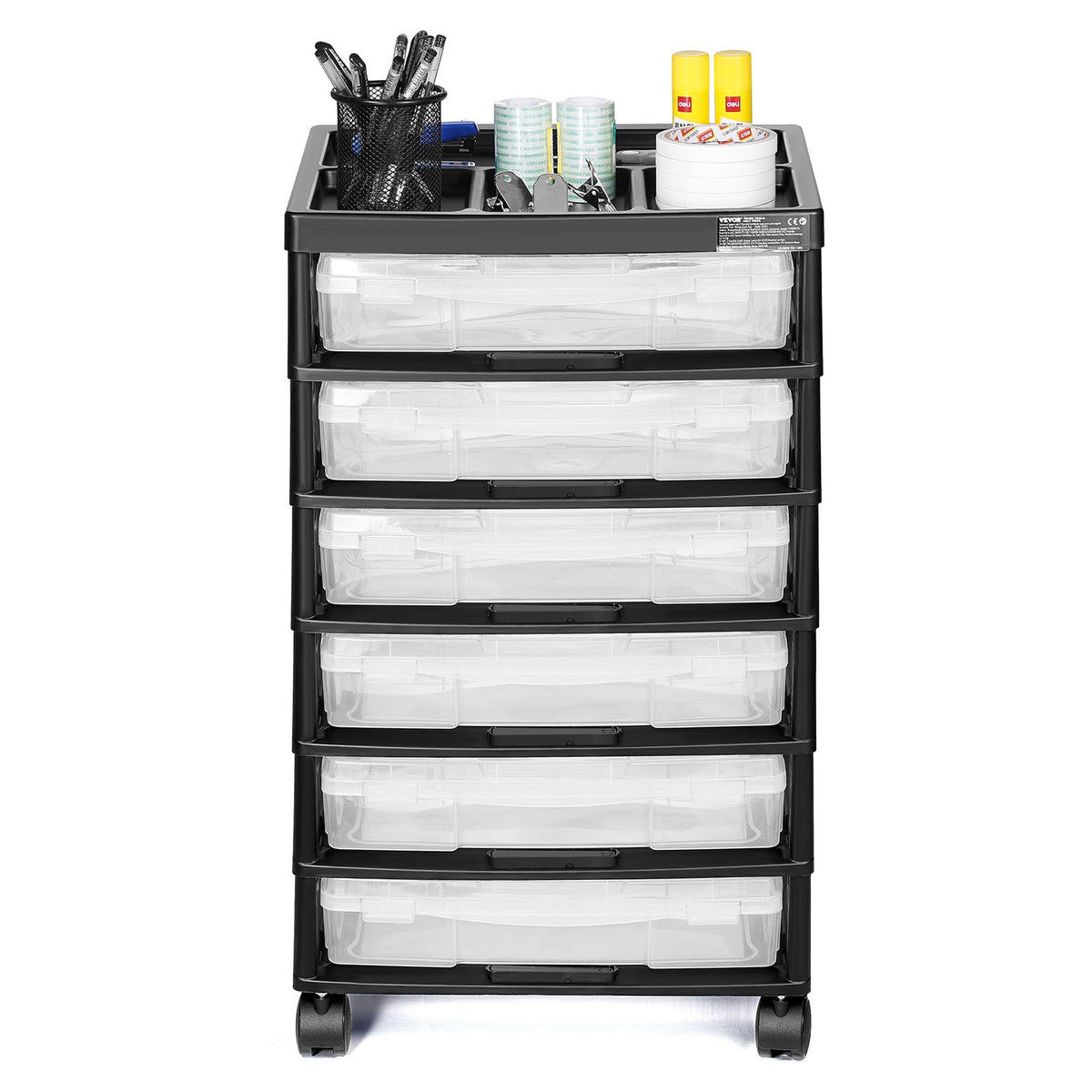 6 Tier Rolling Storage Cart with 6 Clear Boxes Organizer Top Wheels Craft