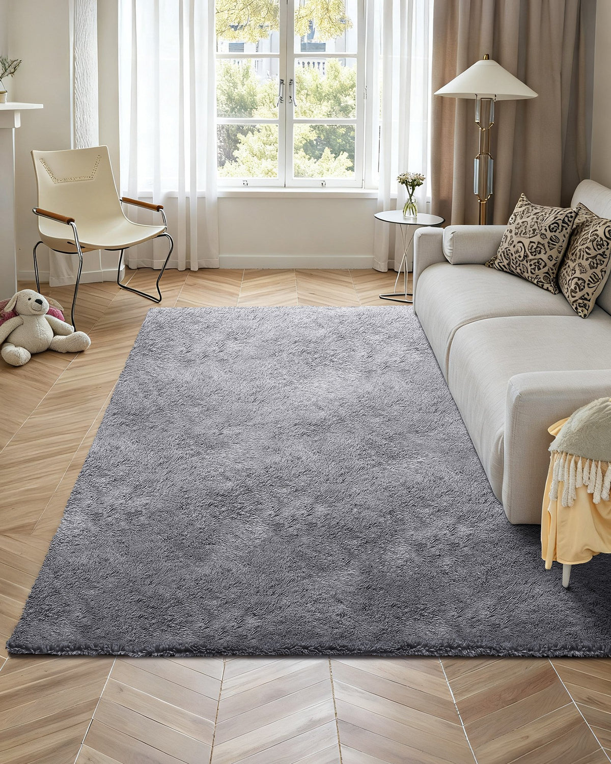 Plush Area Rug 2.44x3.05m Soft Shag Slip-Resistant Non-Shedding Bedroom Gray