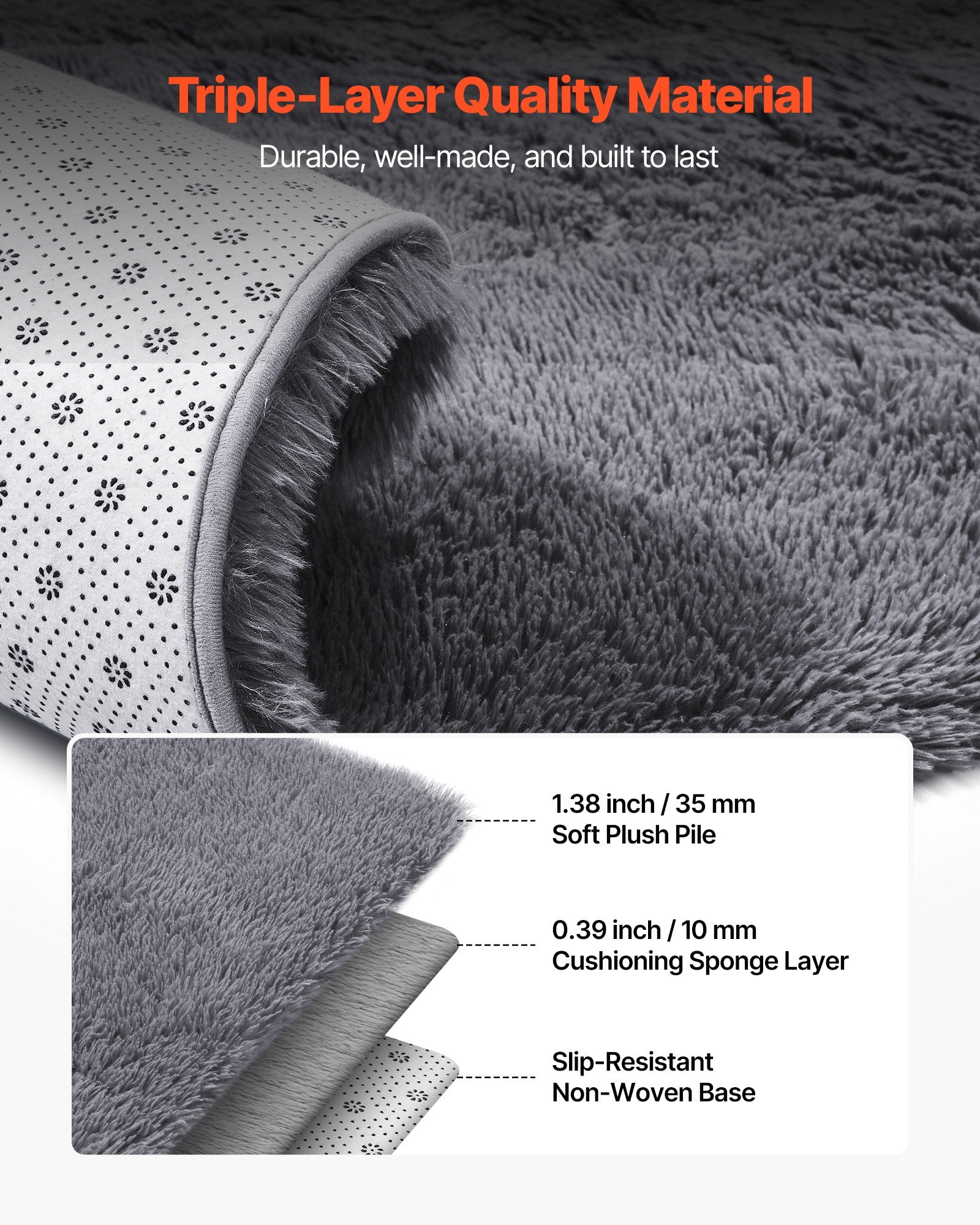 Plush Area Rug 2.44x3.05m Soft Shag Slip-Resistant Non-Shedding Bedroom Gray