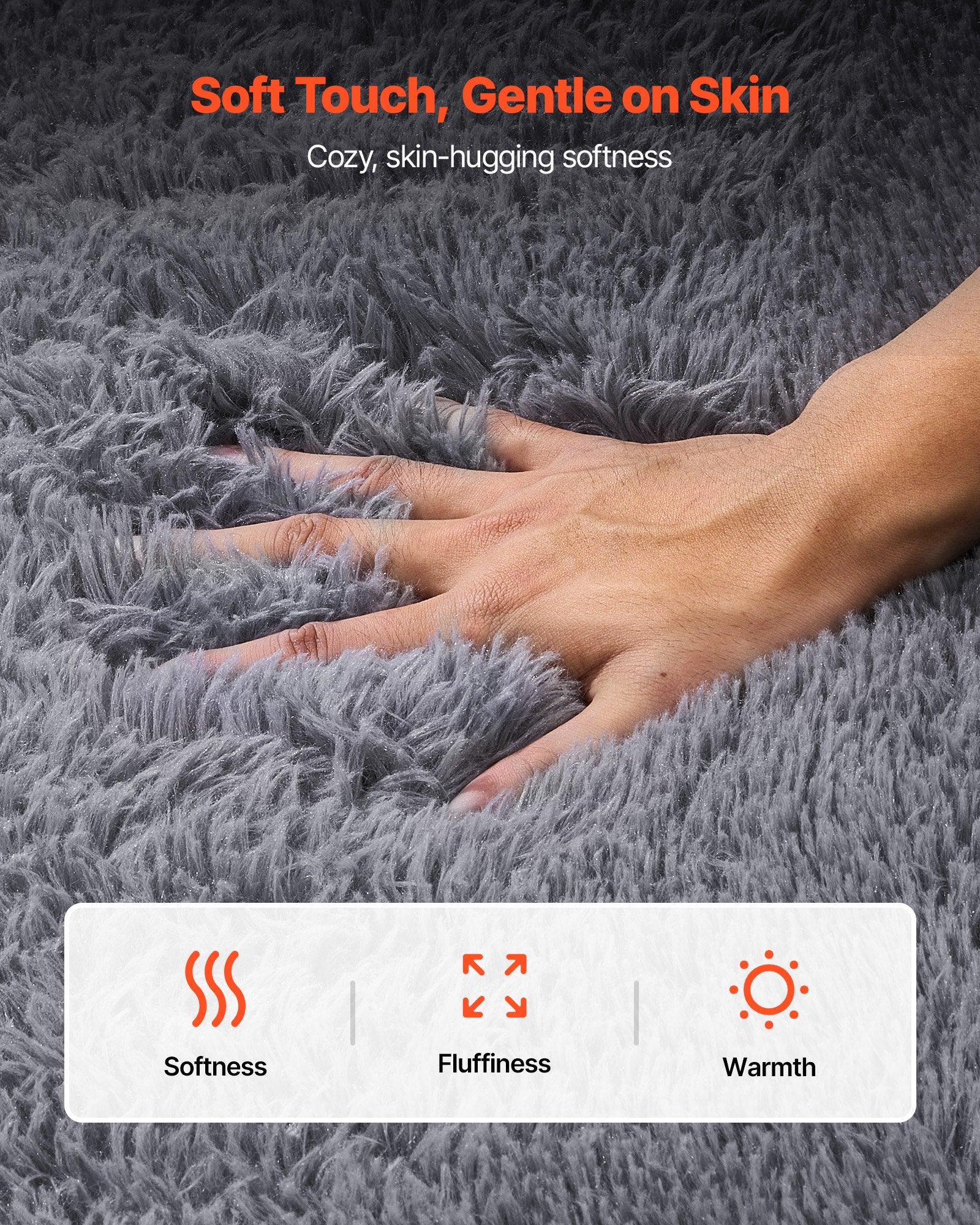 Plush Area Rug 2.44x3.05m Soft Shag Slip-Resistant Non-Shedding Bedroom Gray