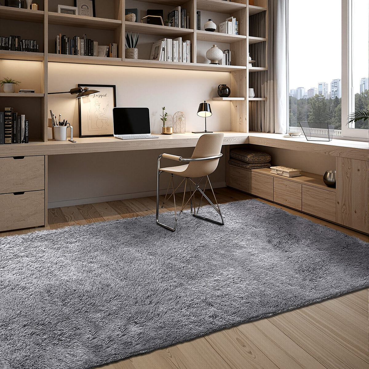 Plush Area Rug 2.44x3.05m Soft Shag Slip-Resistant Non-Shedding Bedroom Gray