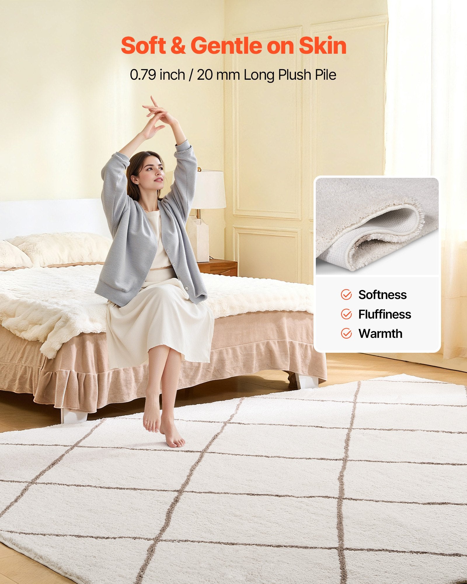 Indoor Plush Area Rug 2.44x3.05m Furry Long Pile Thick Non-Shedding Non-Slip