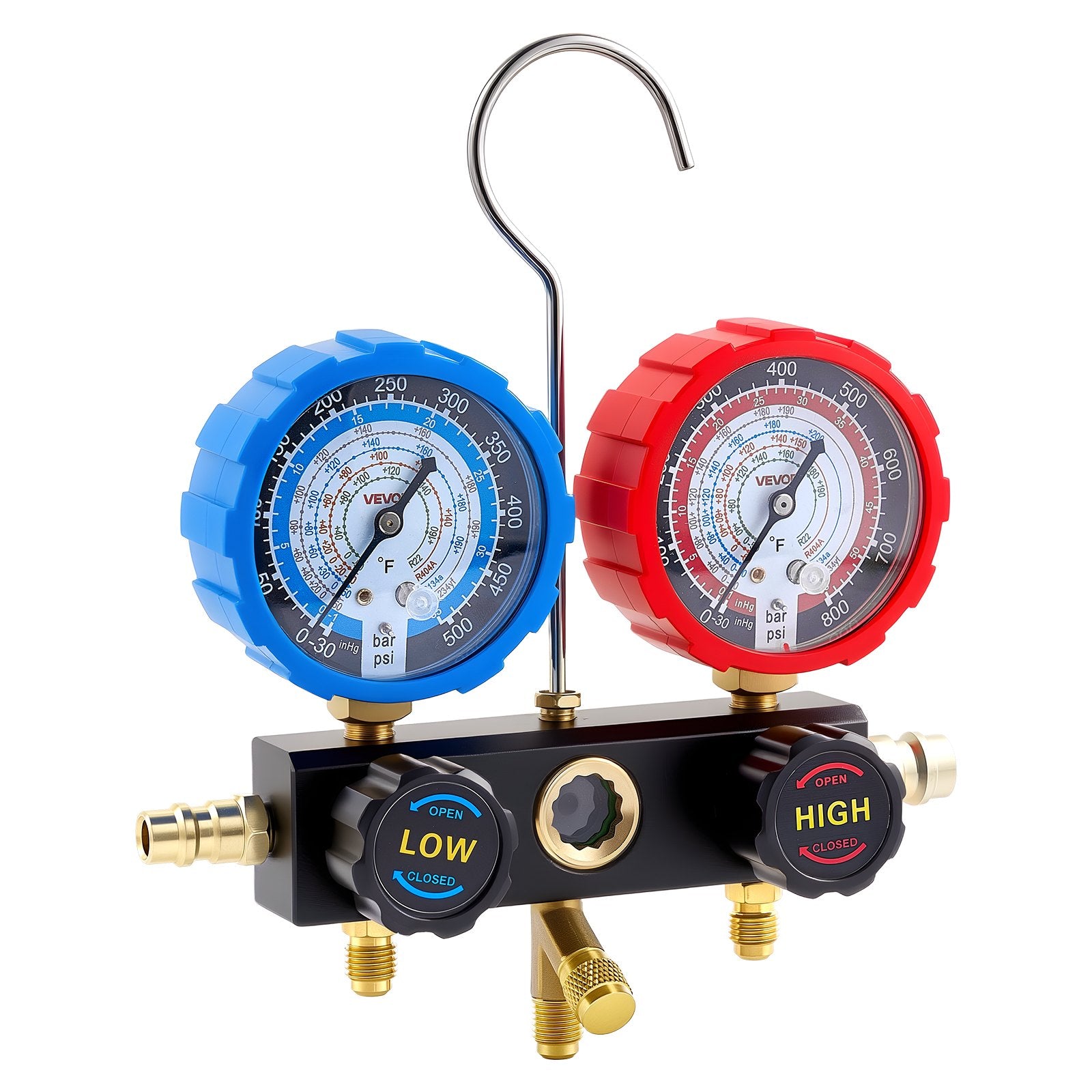 AC Manifold Gauge Set for R134a R404A R1234yf R22 with 1.5m Hoses Adapters