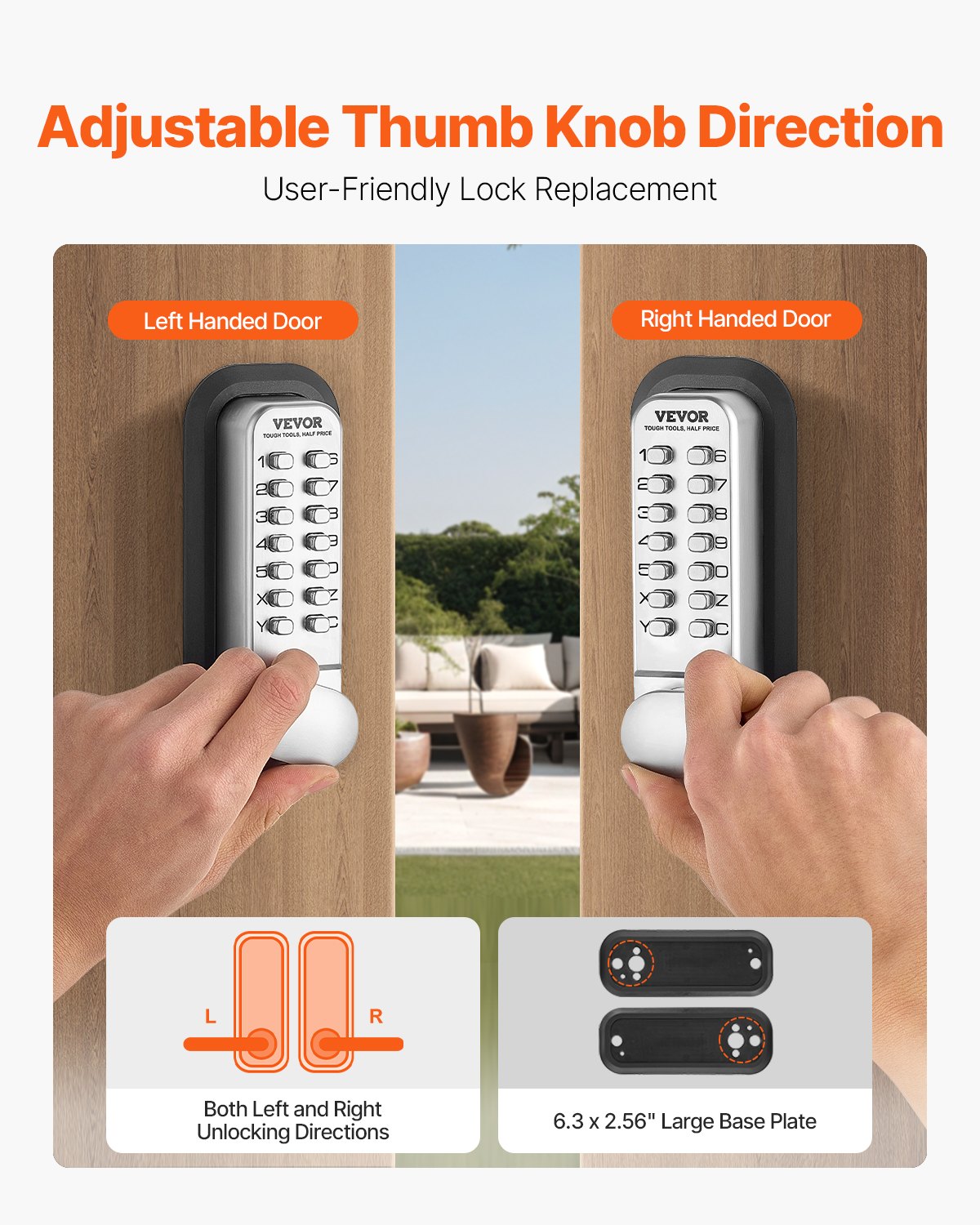 Mechanical Keyless Entry Door Lock 14 Key Keypad Zinc Alloy Waterproof Home