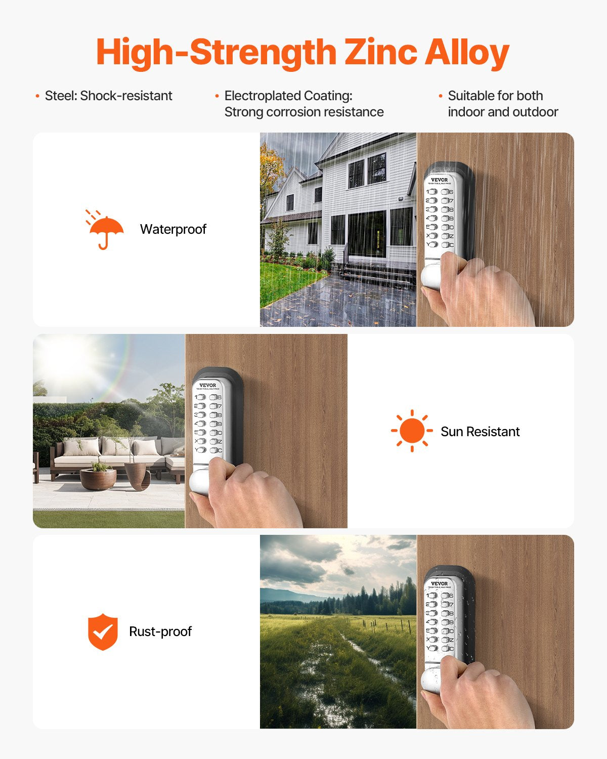 Mechanical Keyless Entry Door Lock 14 Key Keypad Zinc Alloy Waterproof Home