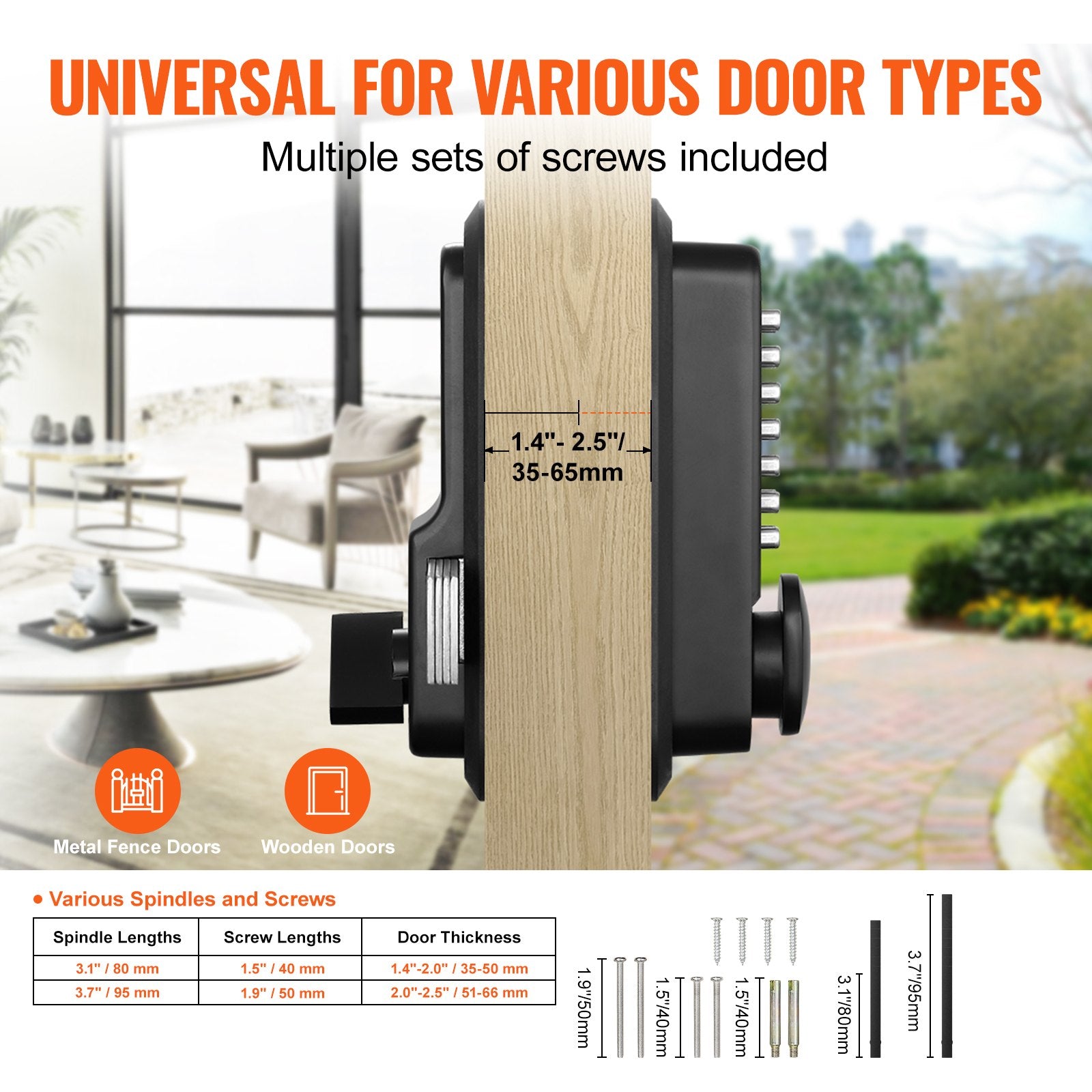 Door Lock Keyless Entry 14-Digit Keypad Zinc Alloy Surface-Mounted for Gate Lock
