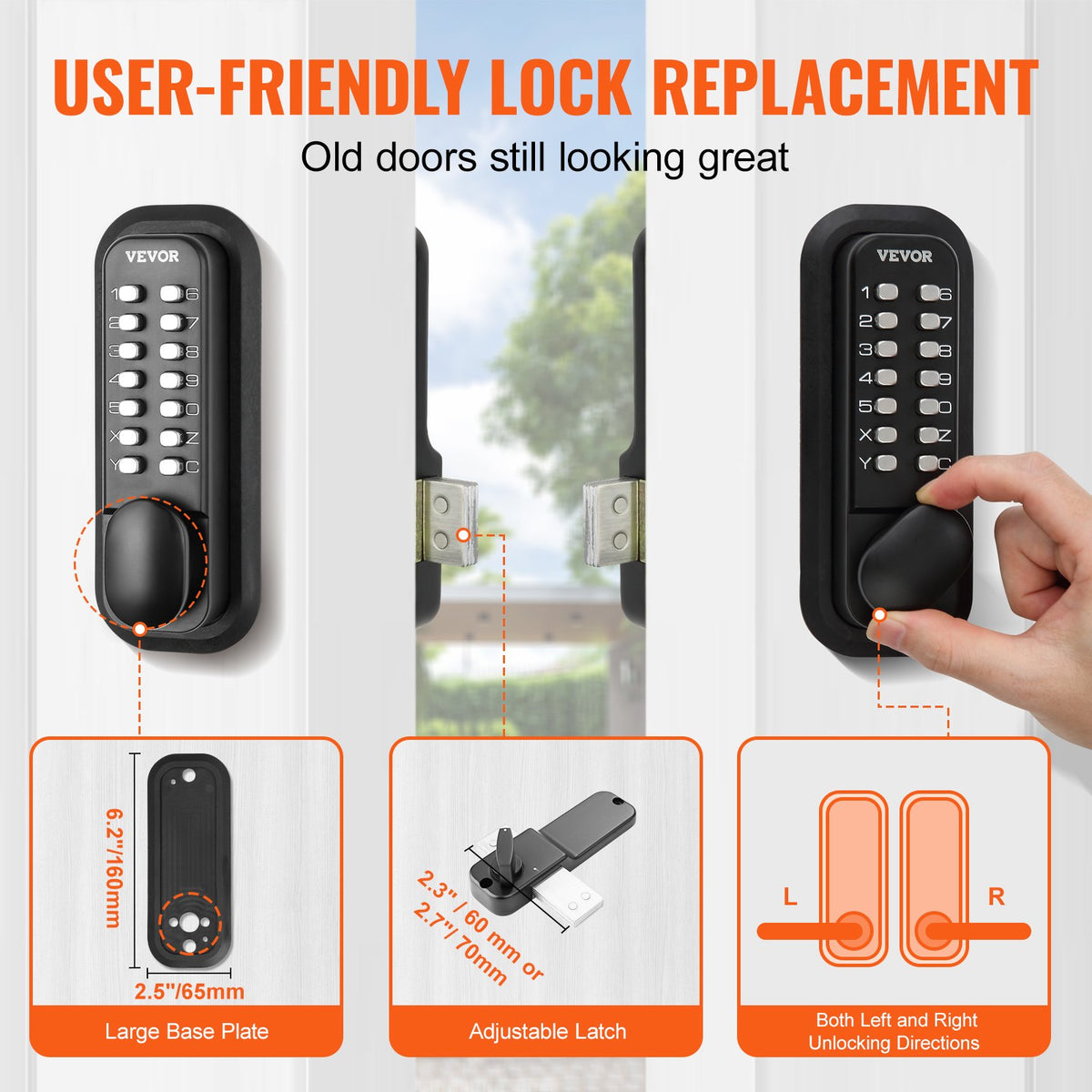 Door Lock Keyless Entry 14-Digit Keypad Zinc Alloy Surface-Mounted for Gate Lock