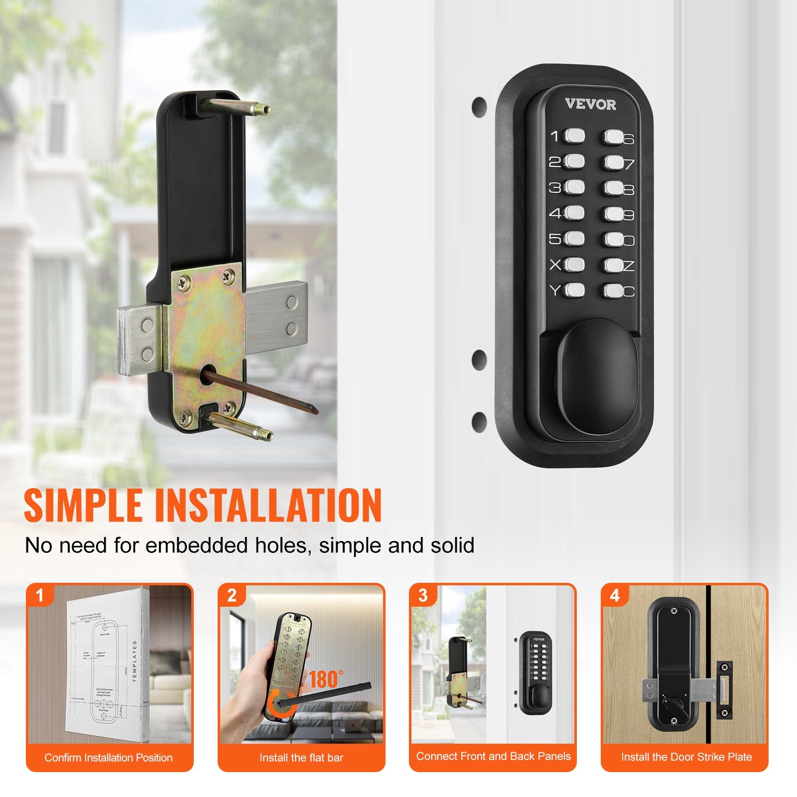 Door Lock Keyless Entry 14-Digit Keypad Zinc Alloy Surface-Mounted for Gate Lock
