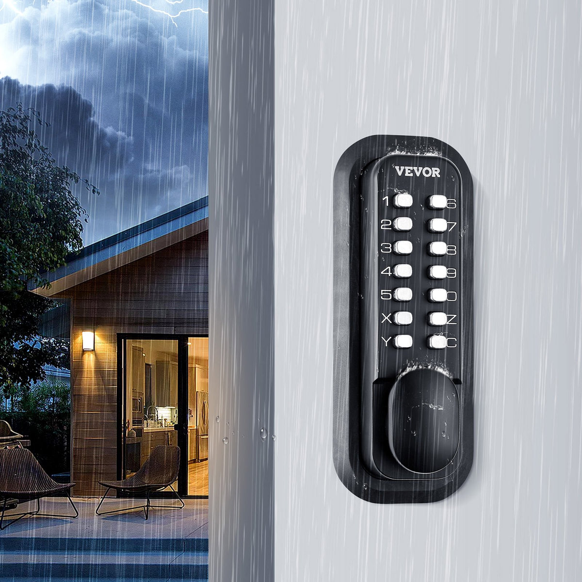 Door Lock Keyless Entry 14-Digit Keypad Zinc Alloy Surface-Mounted for Gate Lock